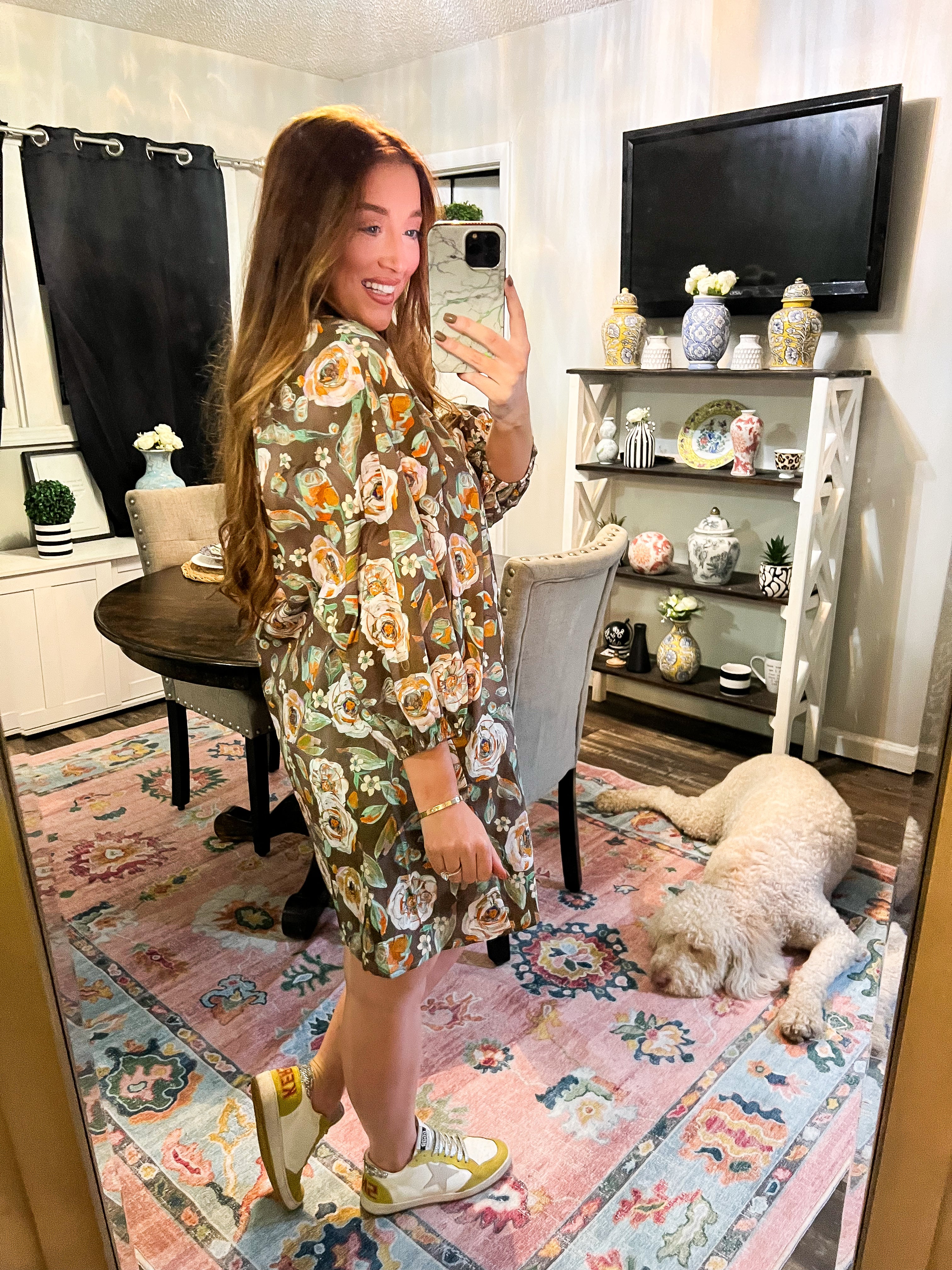 Lauren Olive Floral Dress