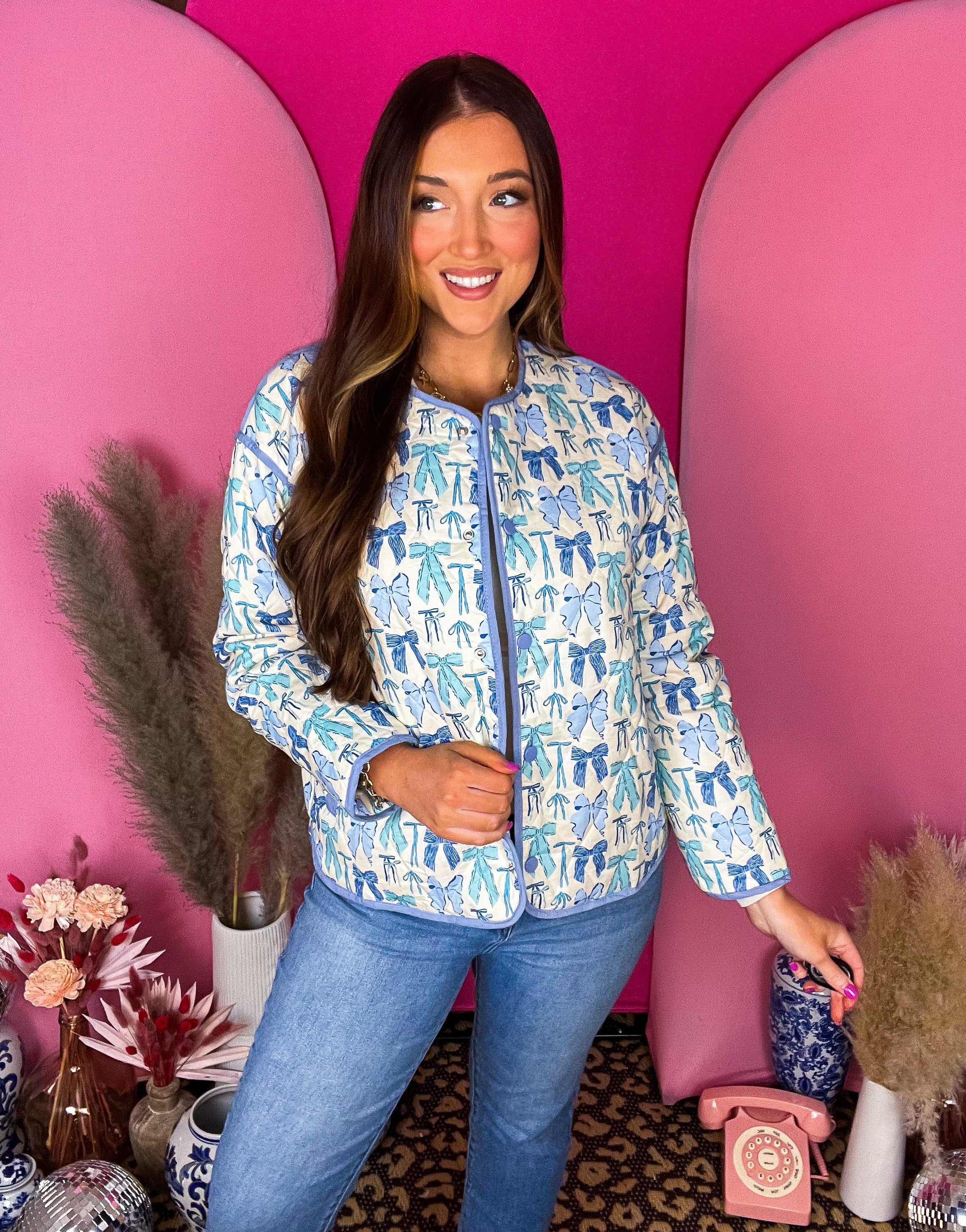 Blue Bow Quilted Jacket