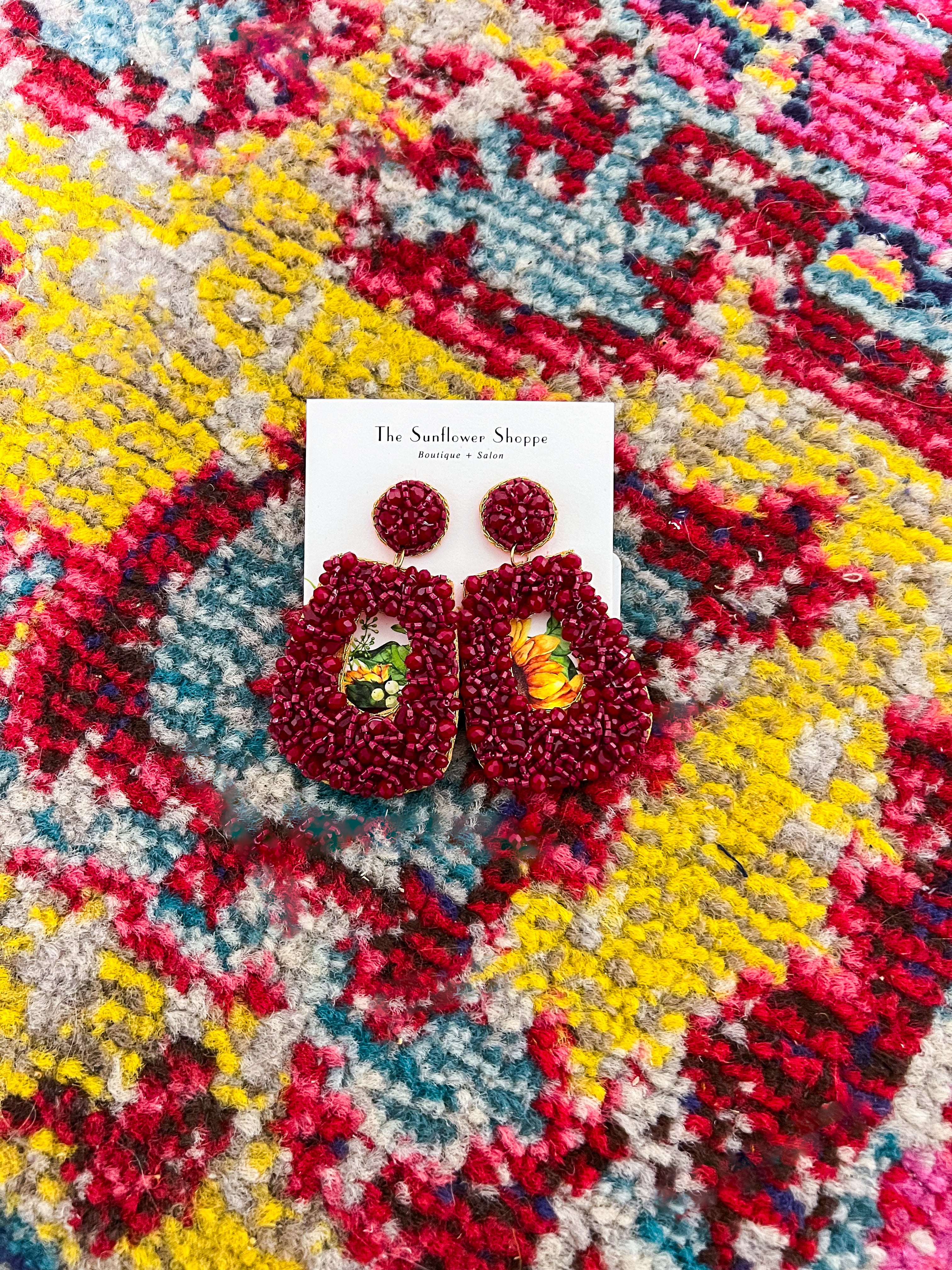 Maroon Beaded Dangle Cluster Earring