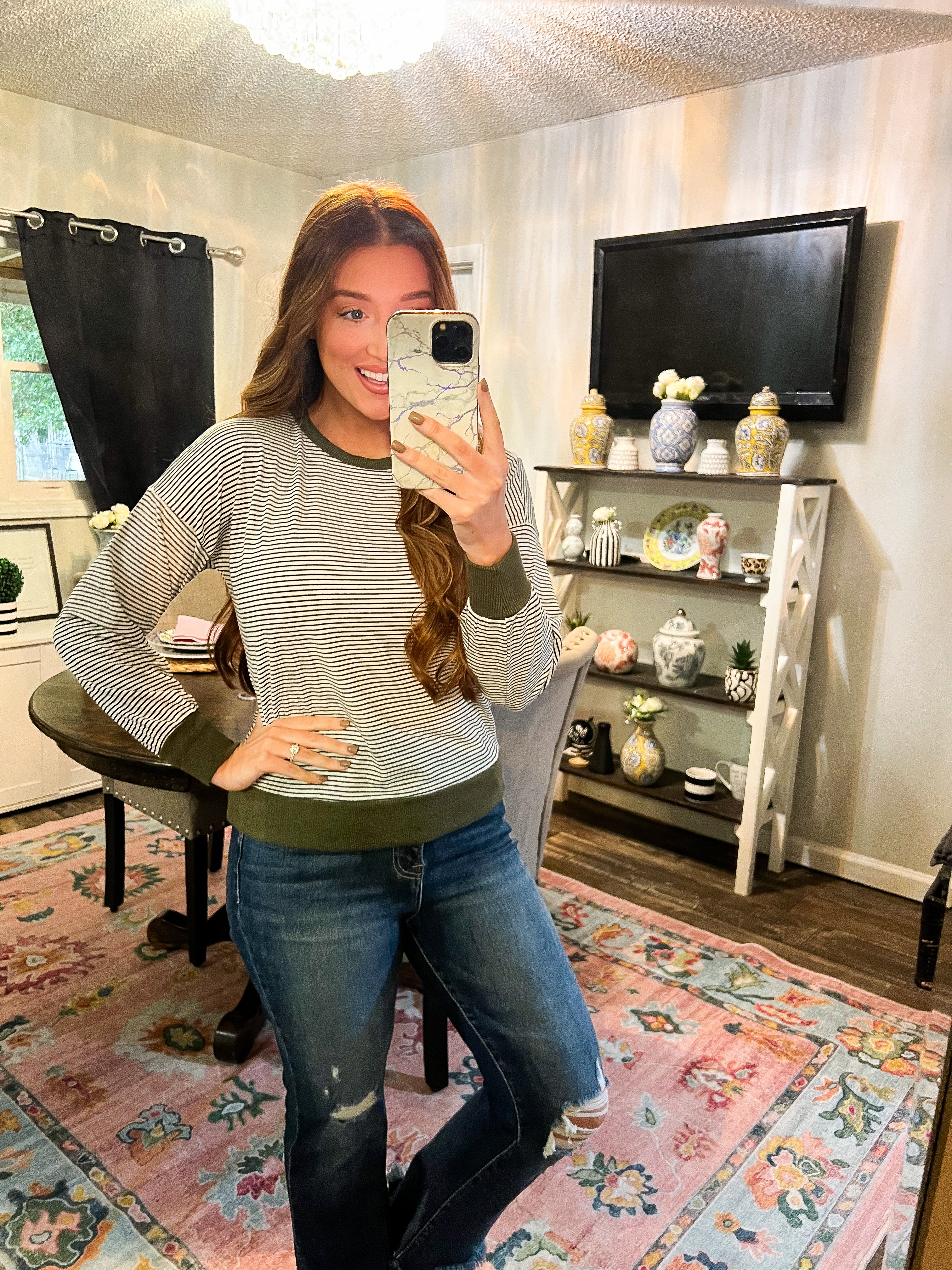 Hunter Green PinStripe Long Sleeve