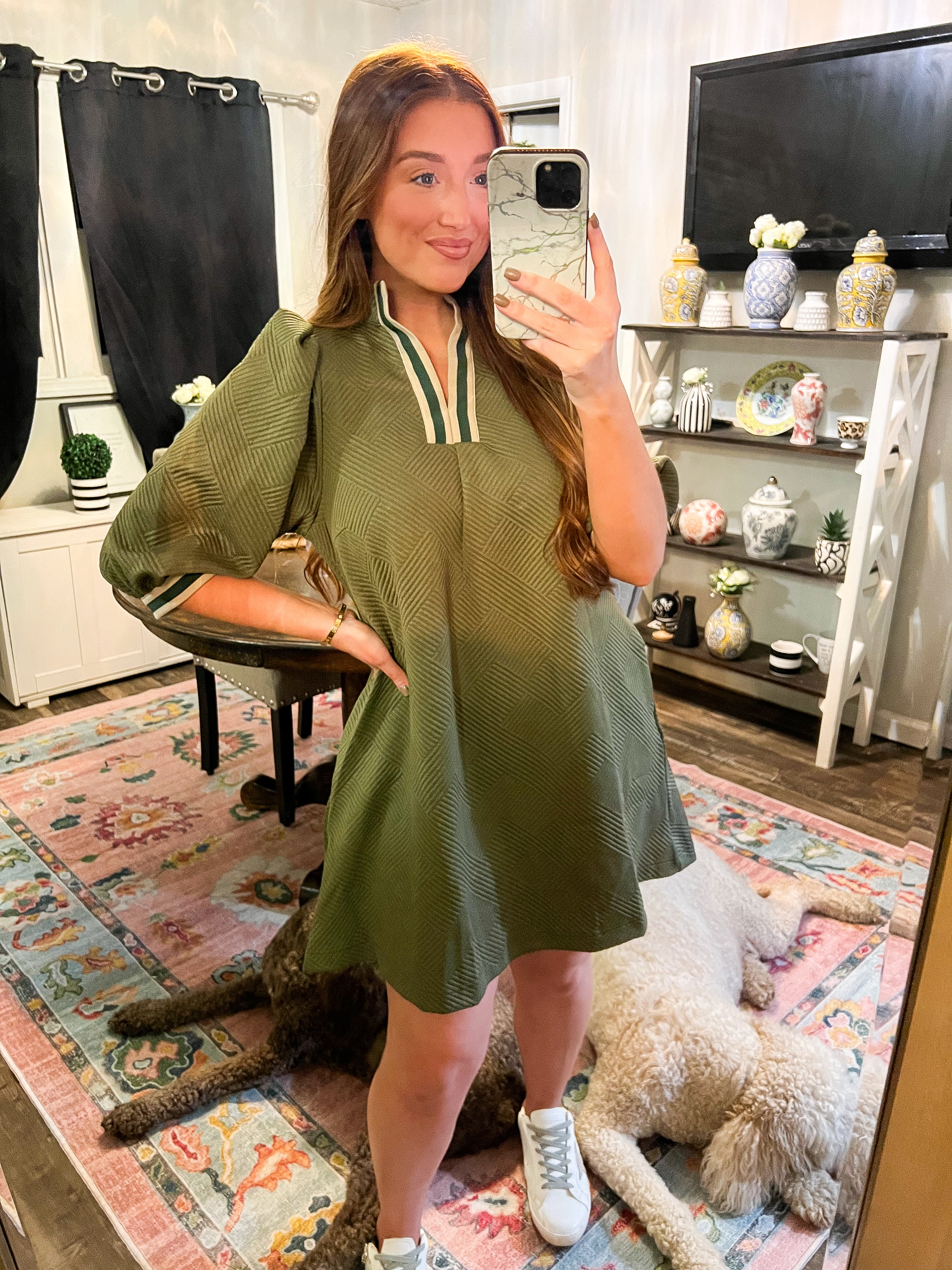 Olive Sporty Jacquard Dress