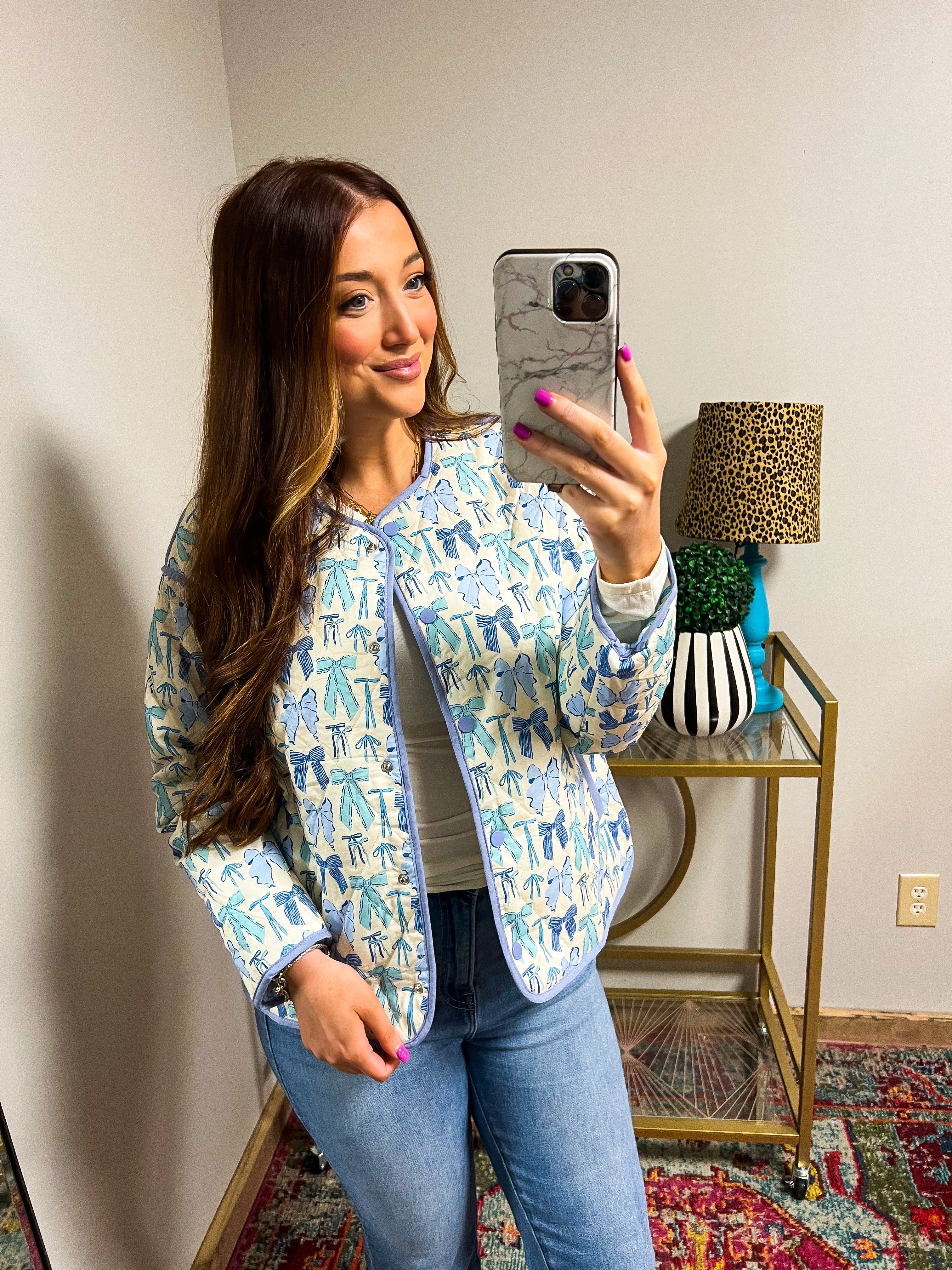 Blue Bow Quilted Jacket