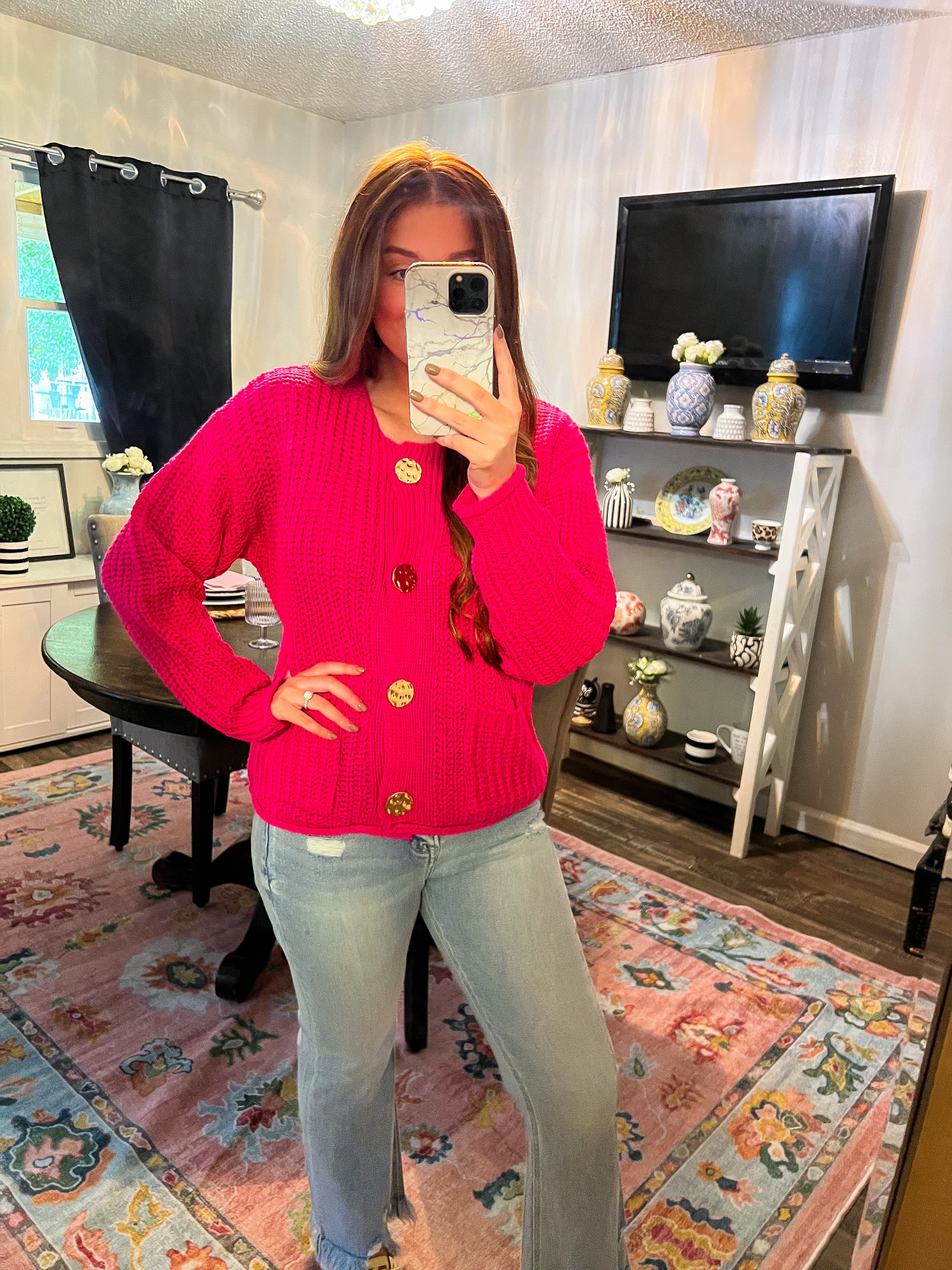 Hot Pink Gold Accent Sweater