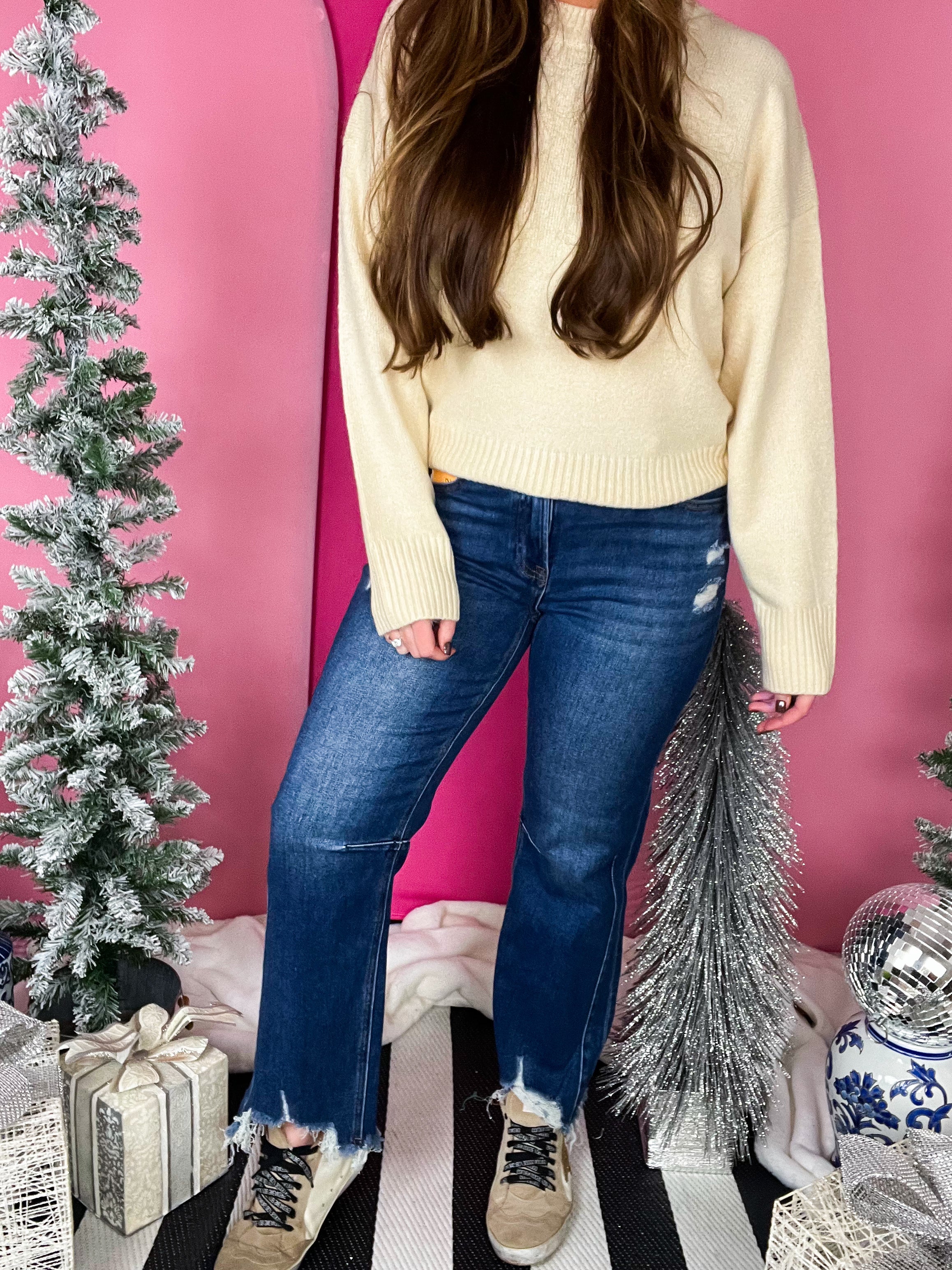 Darcy Dark Hi Rise Crop Distressed Risen Denim