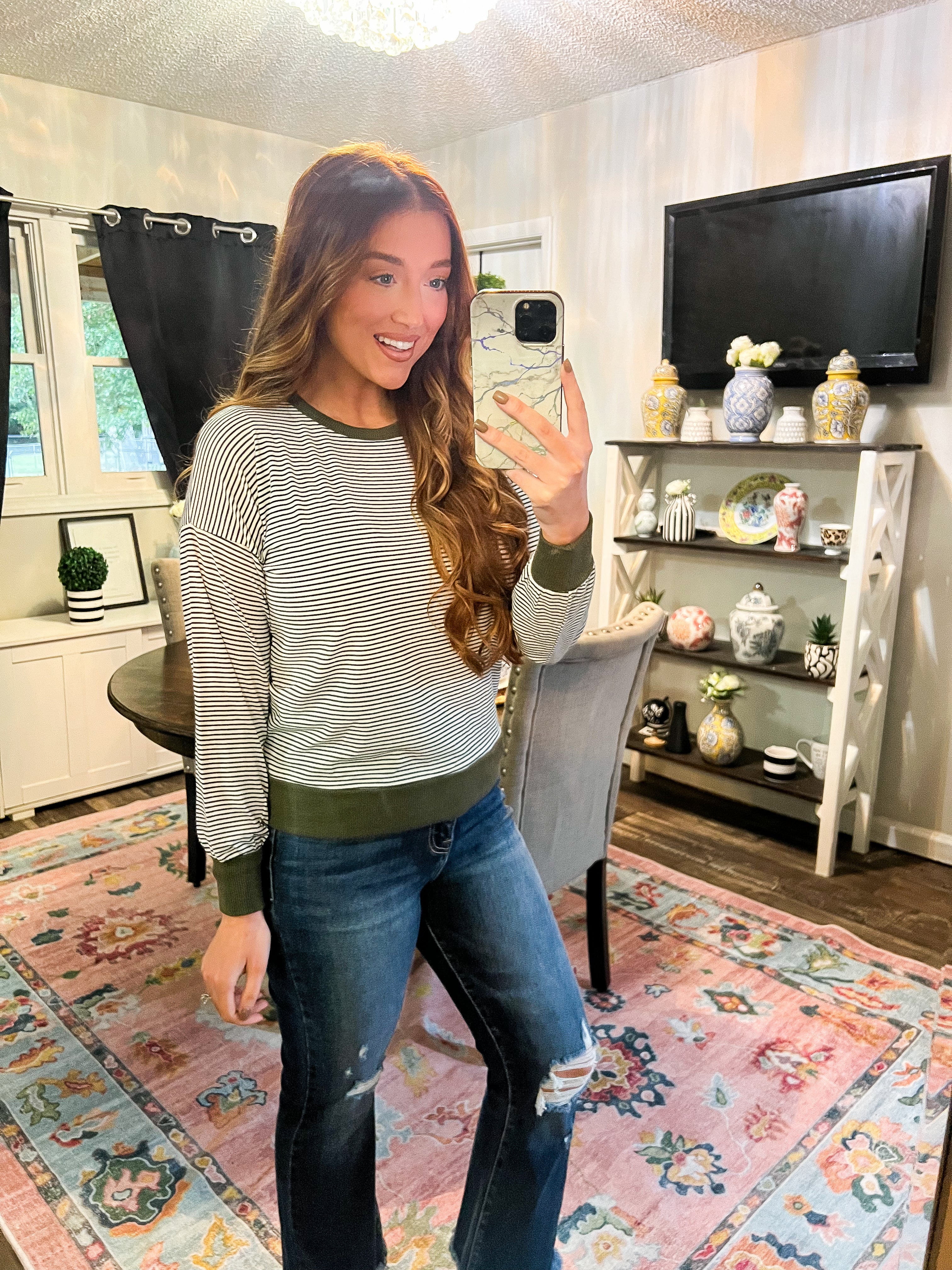 Hunter Green PinStripe Long Sleeve