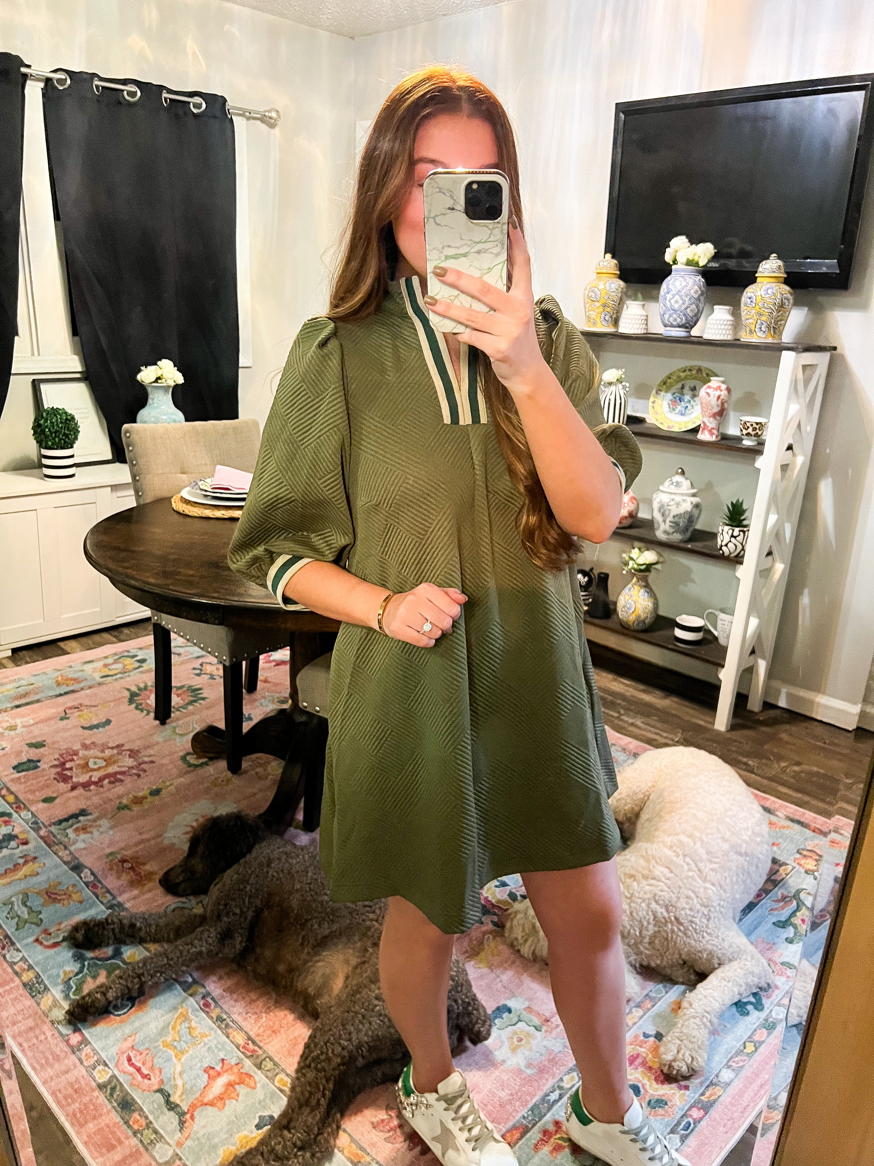 Olive Sporty Jacquard Dress