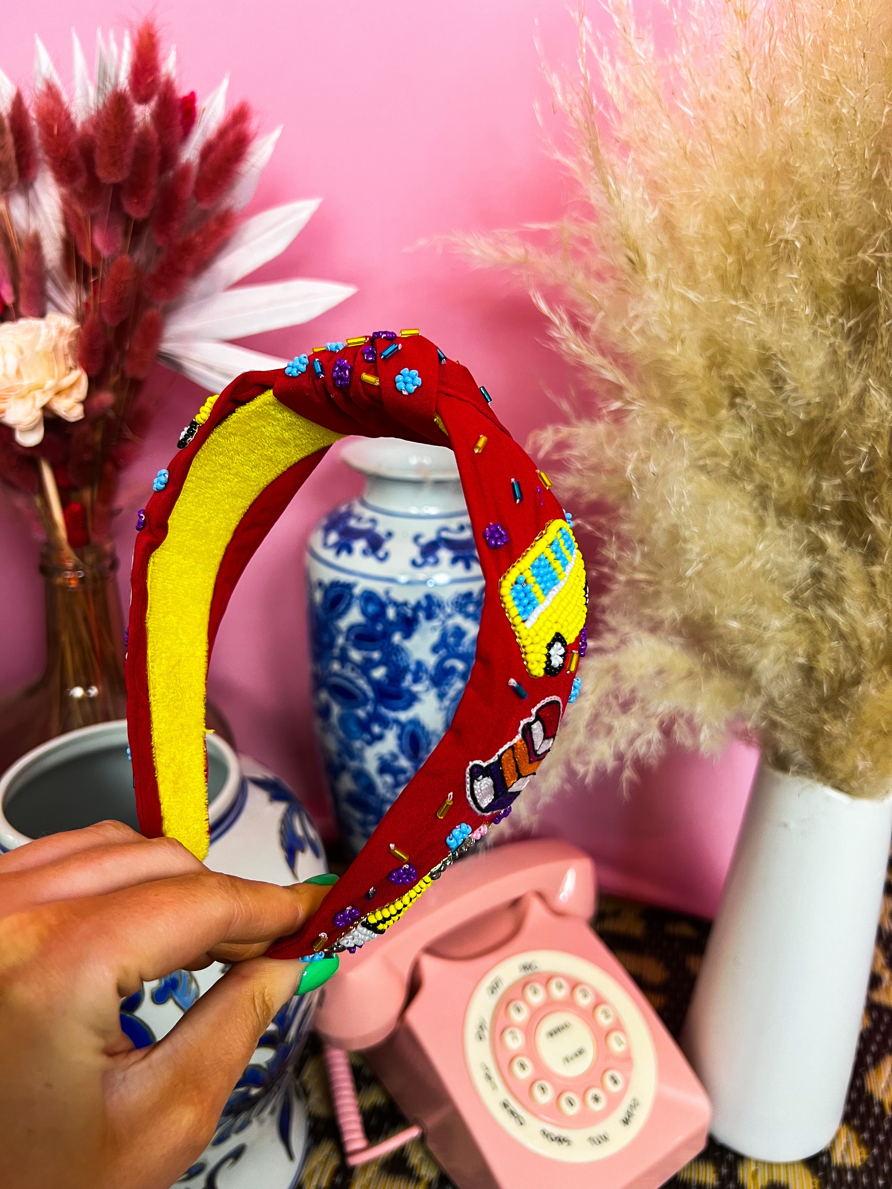 Red Beaded Back To School Headband