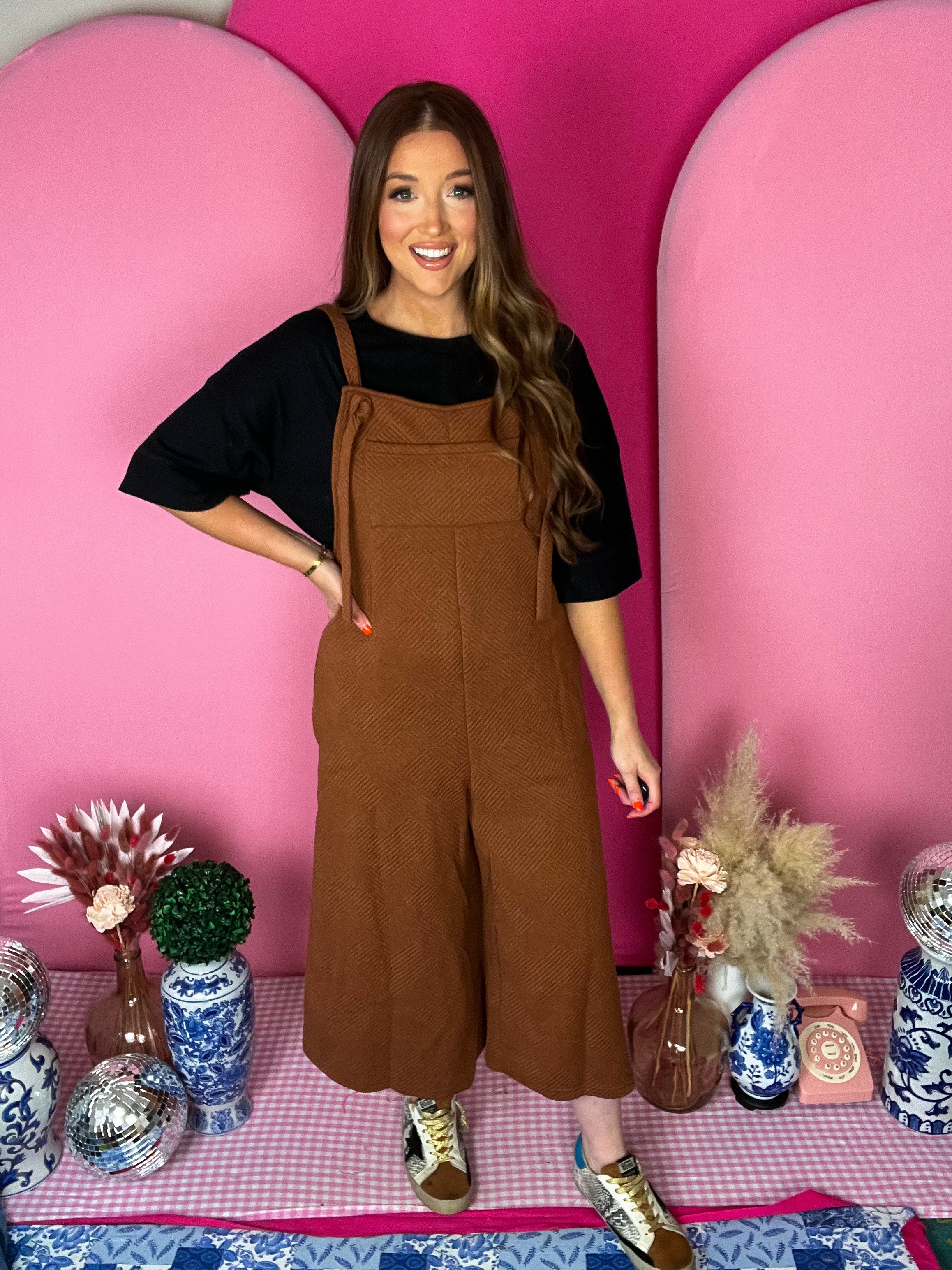 Rust Texture Cropped Overalls