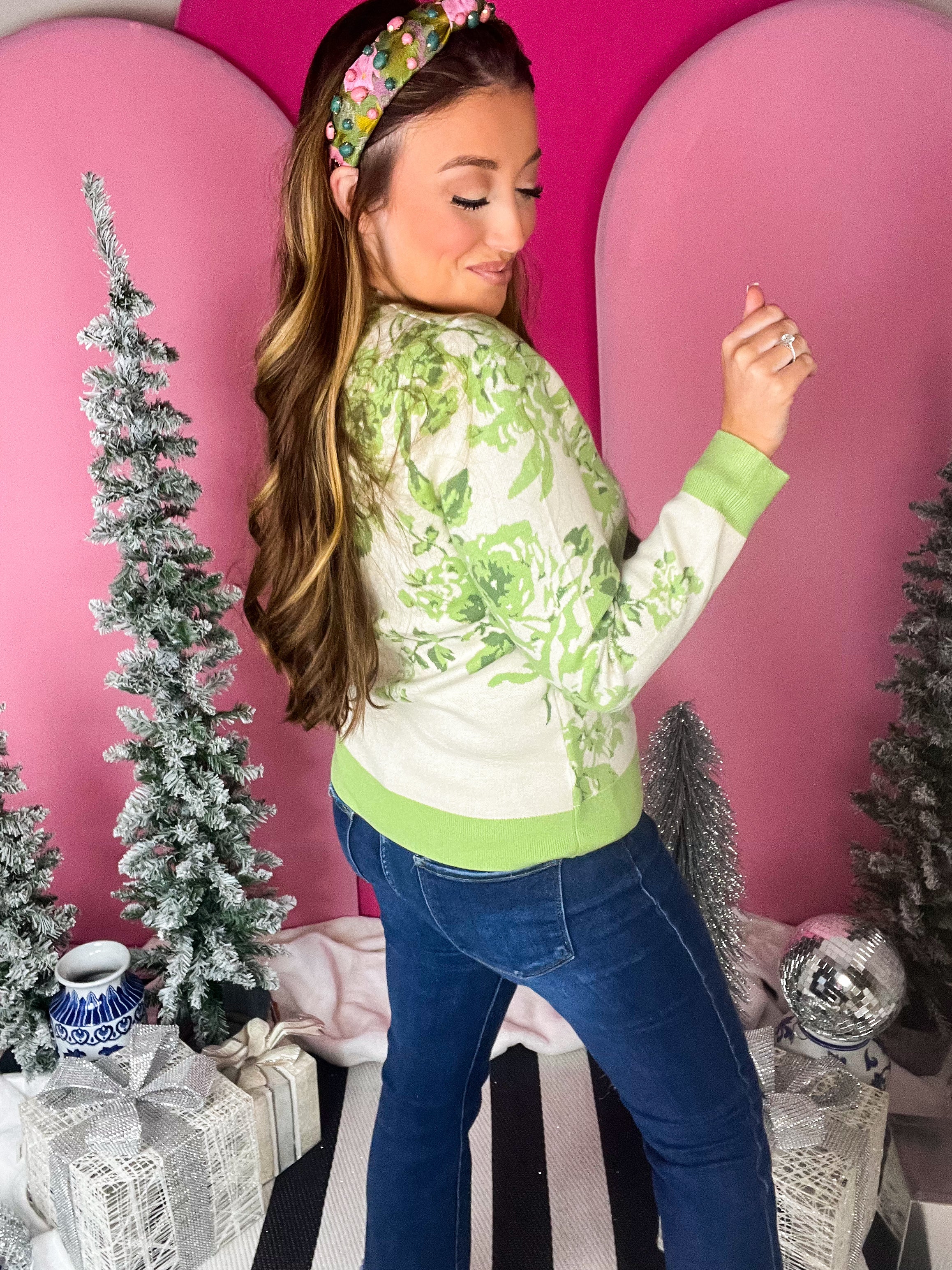 Sage Floral Jacquard Sweater