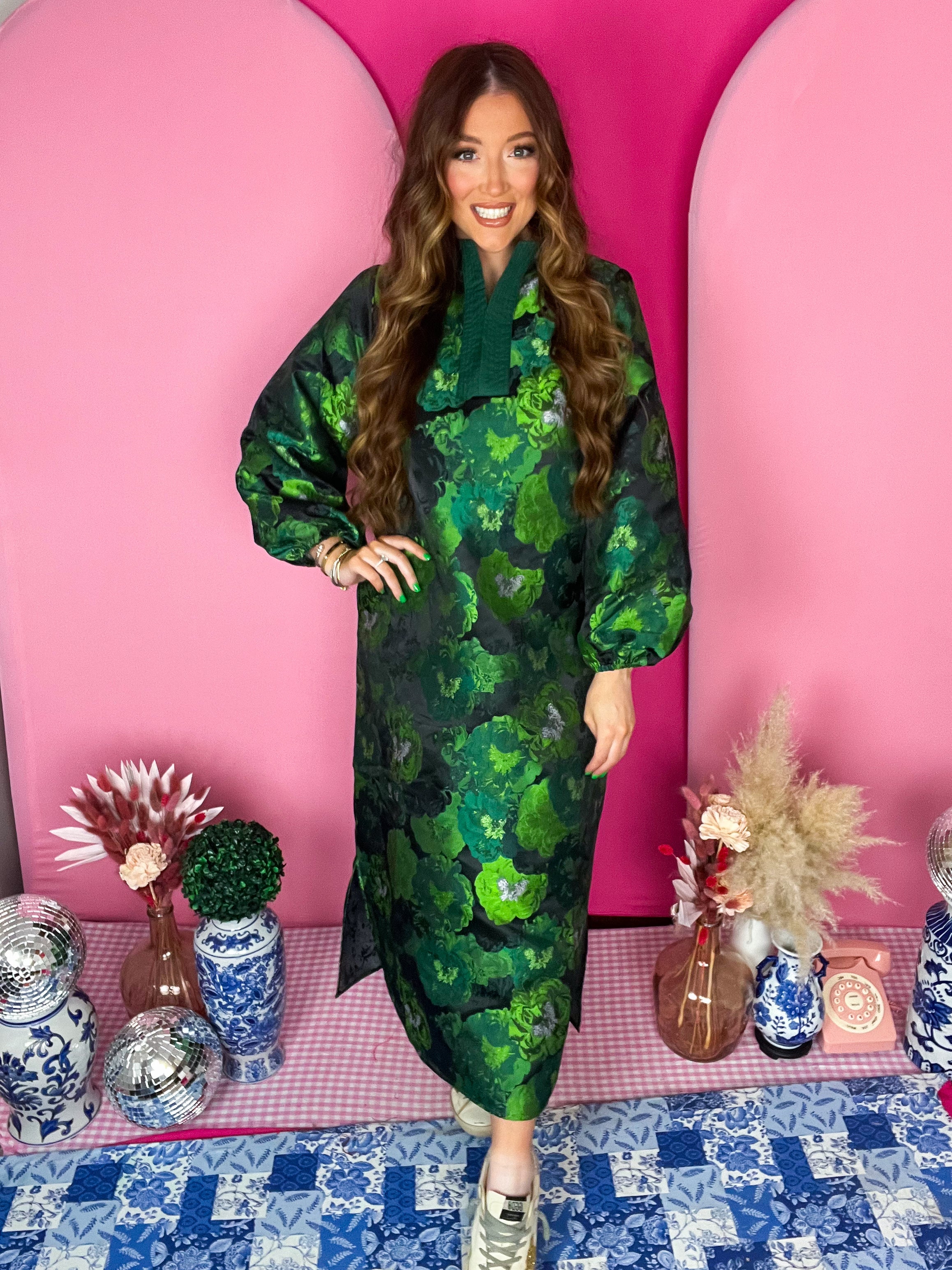 Elizabeth Green Jacquard Dress