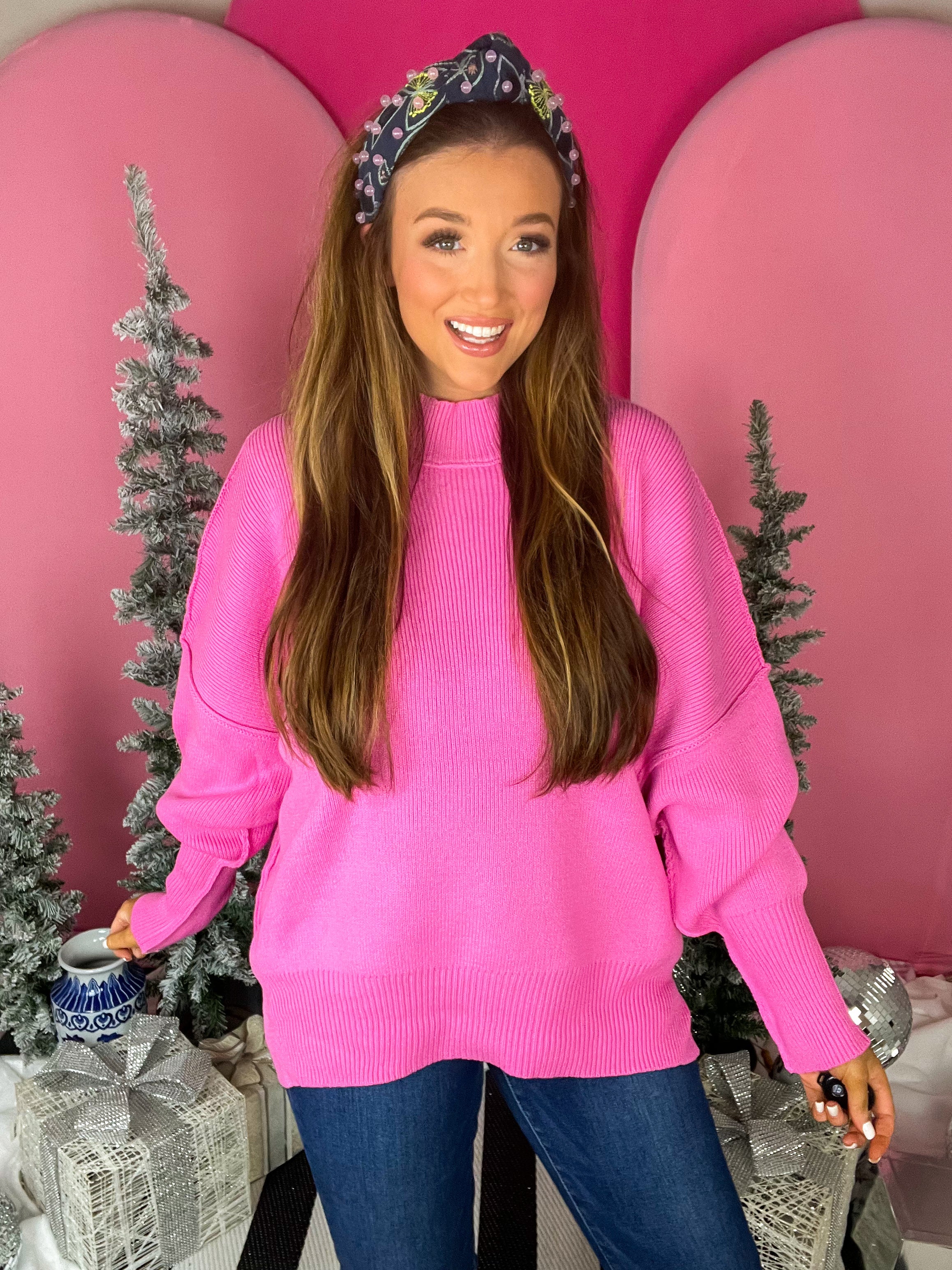 Oversized Side Slit Candy Pink Sweater