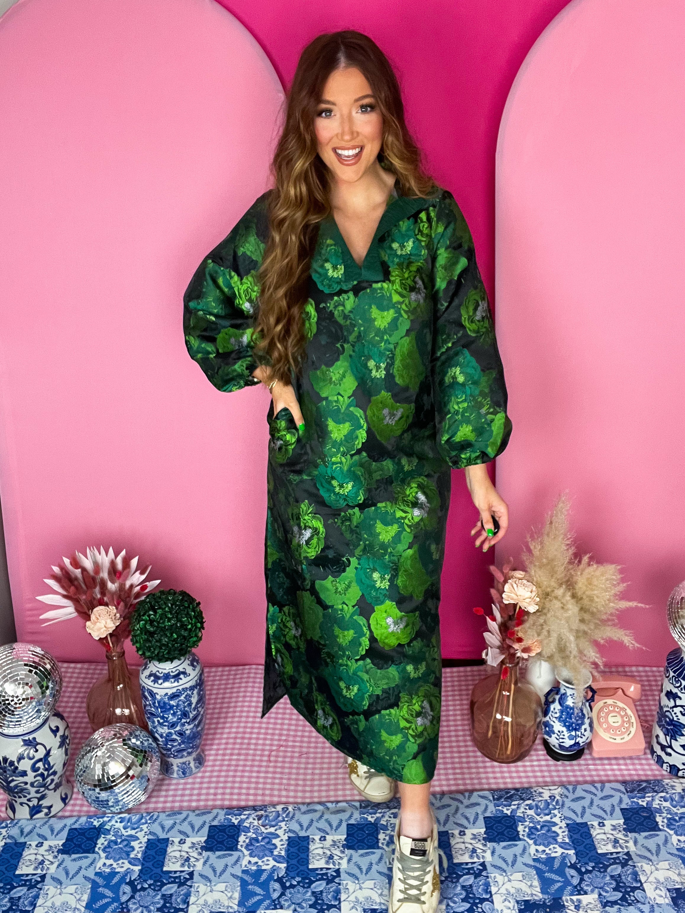 Elizabeth Green Jacquard Dress