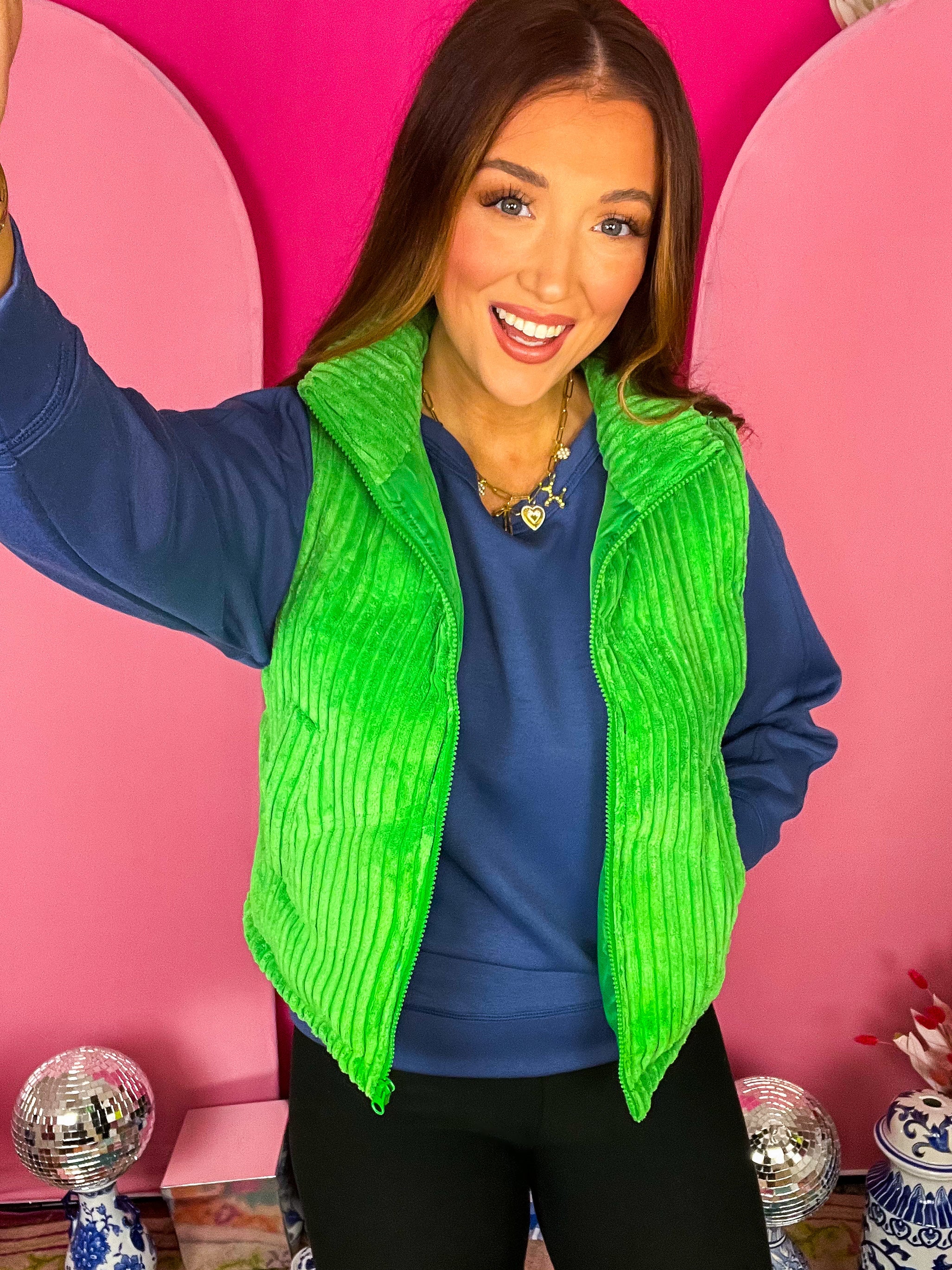 Zig Zag Green Puffer Corduroy Vest