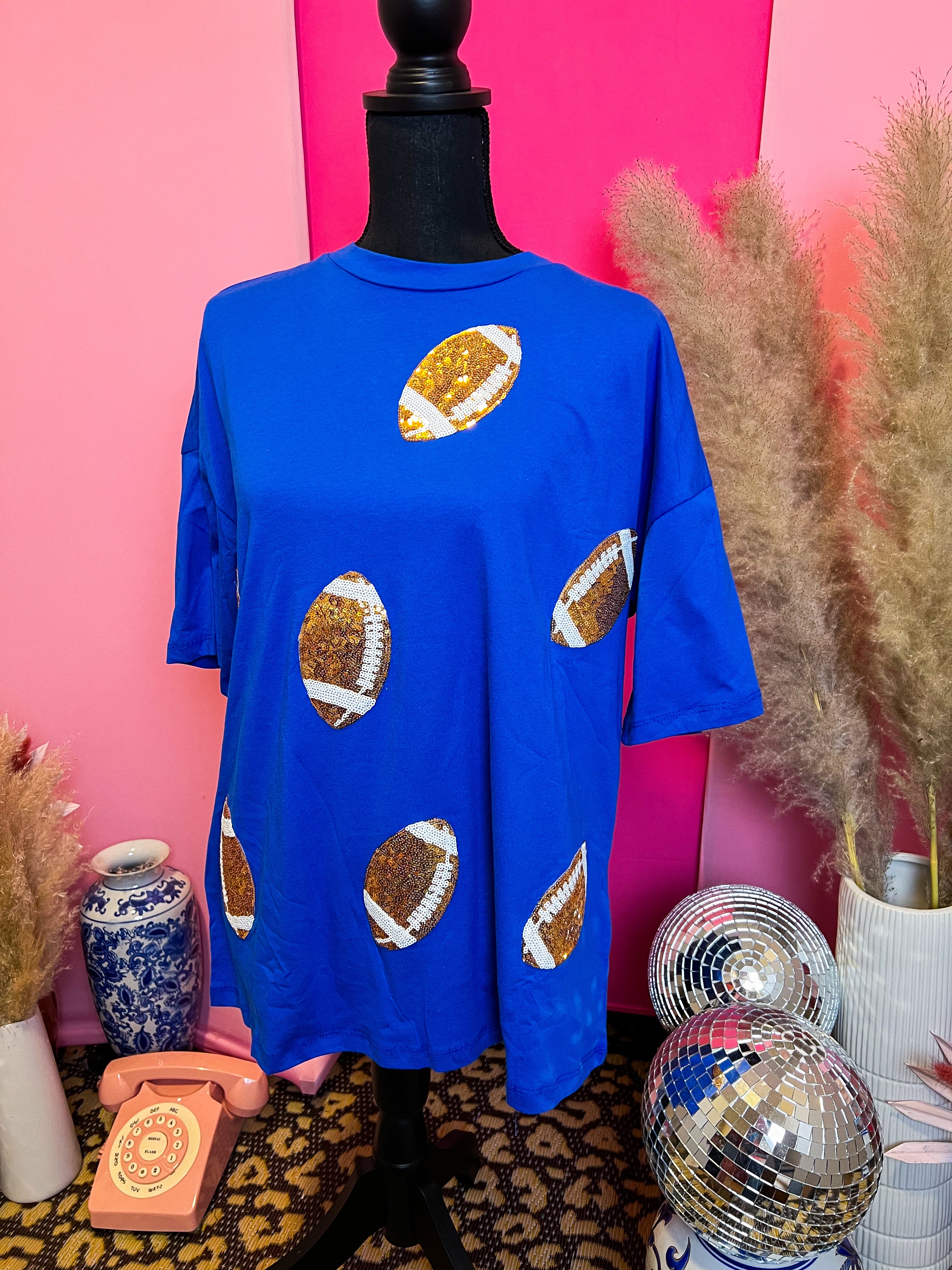 Blue Football Sequins Oversized Tee