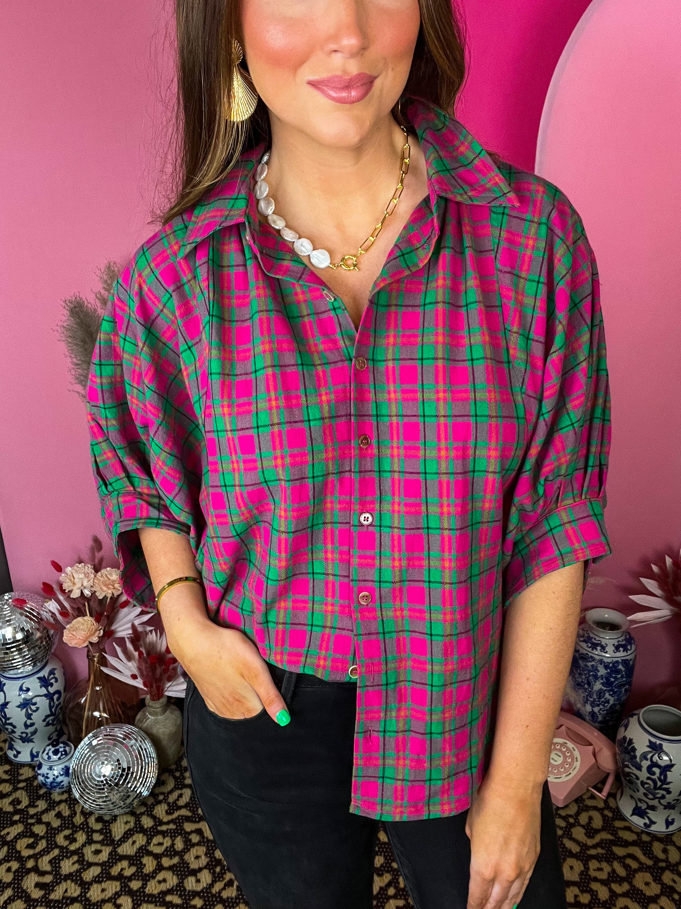 Lilly Magenta Plaid Top