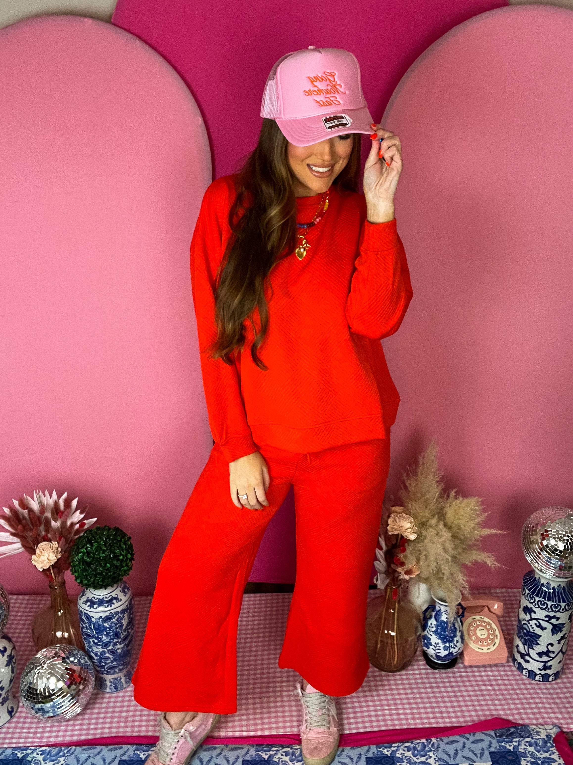 Orange Texture Wide Cropped Pants