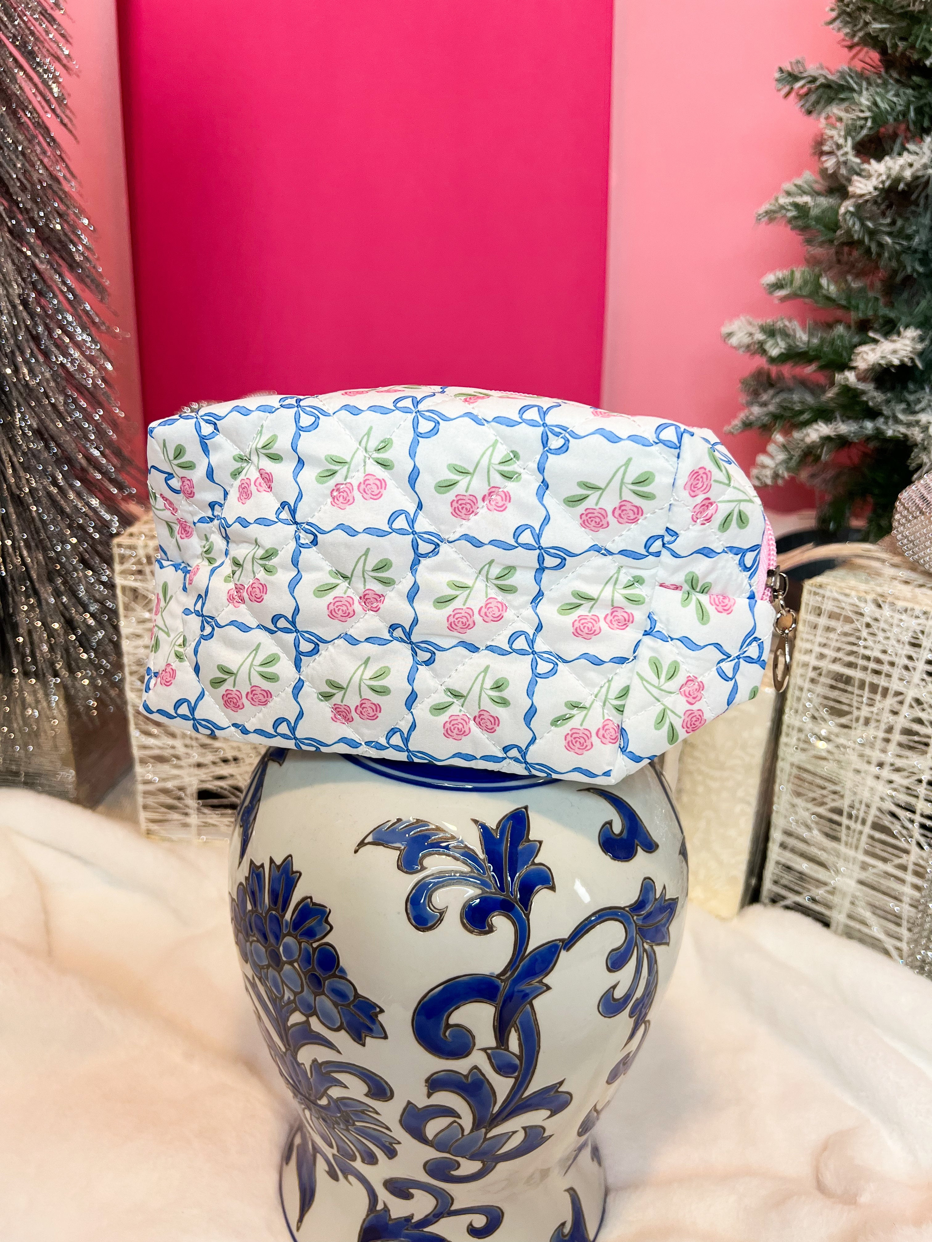 Bow Quilted Makeup Bag