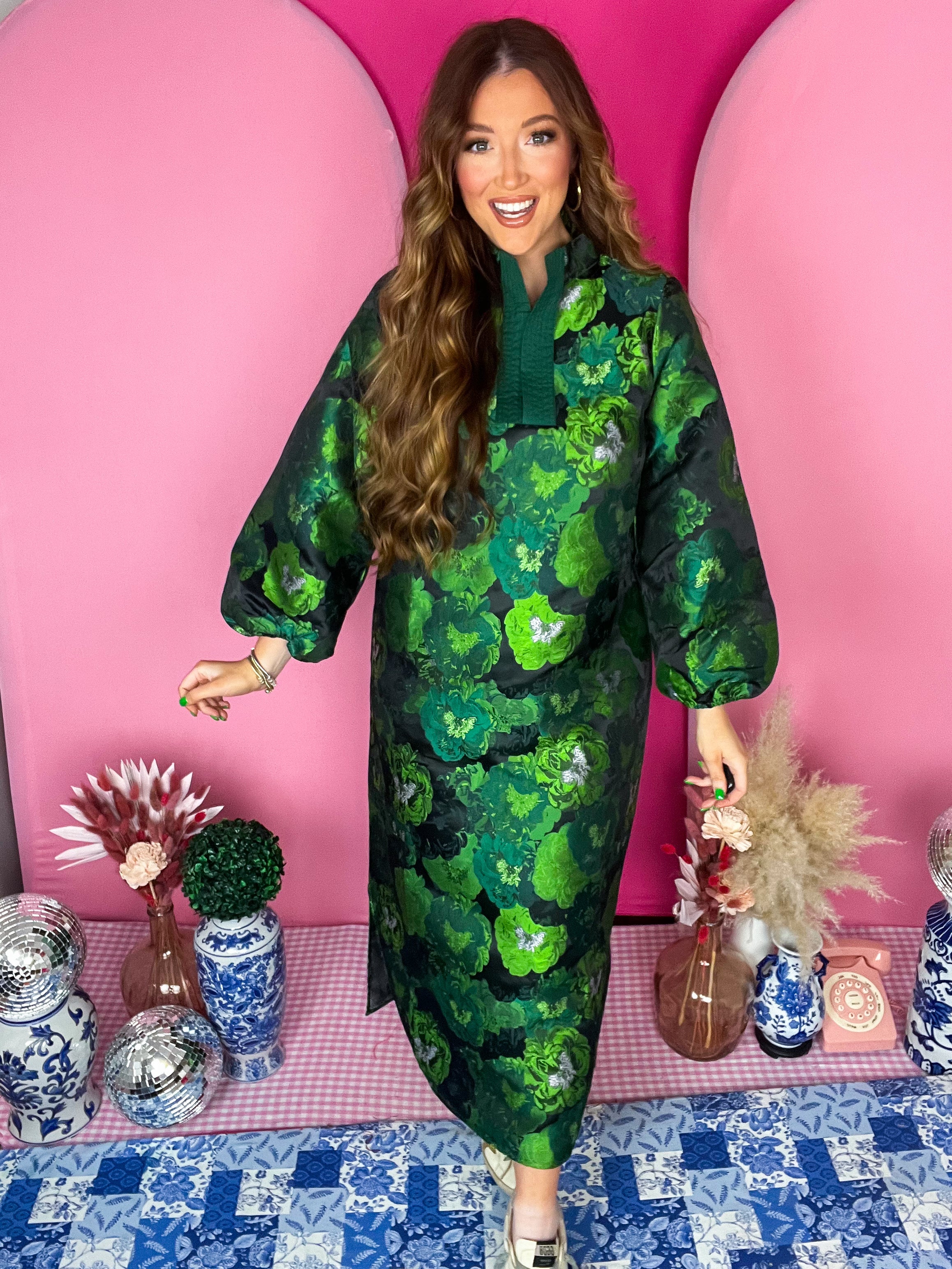 Elizabeth Green Jacquard Dress