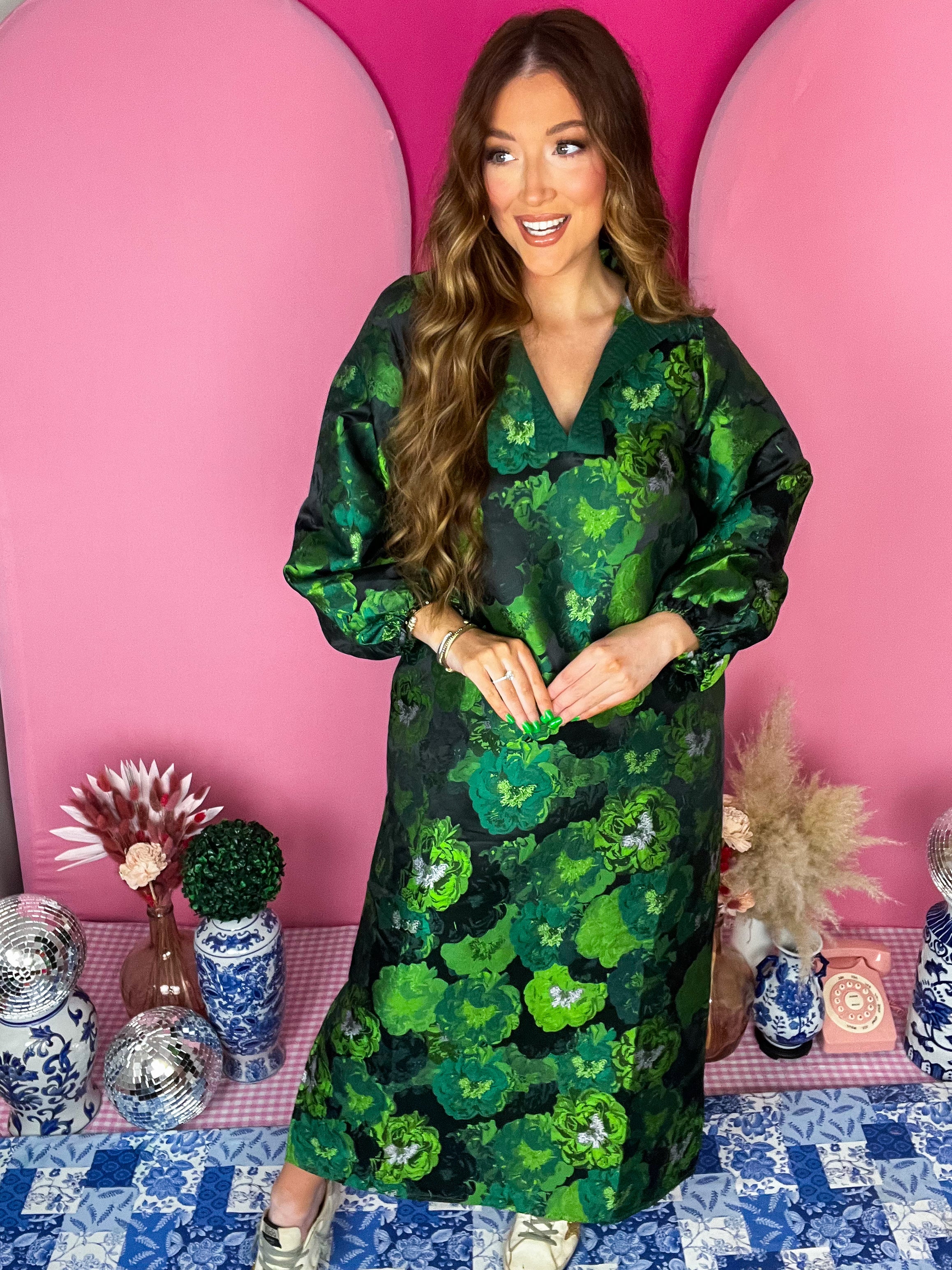 Elizabeth Green Jacquard Dress