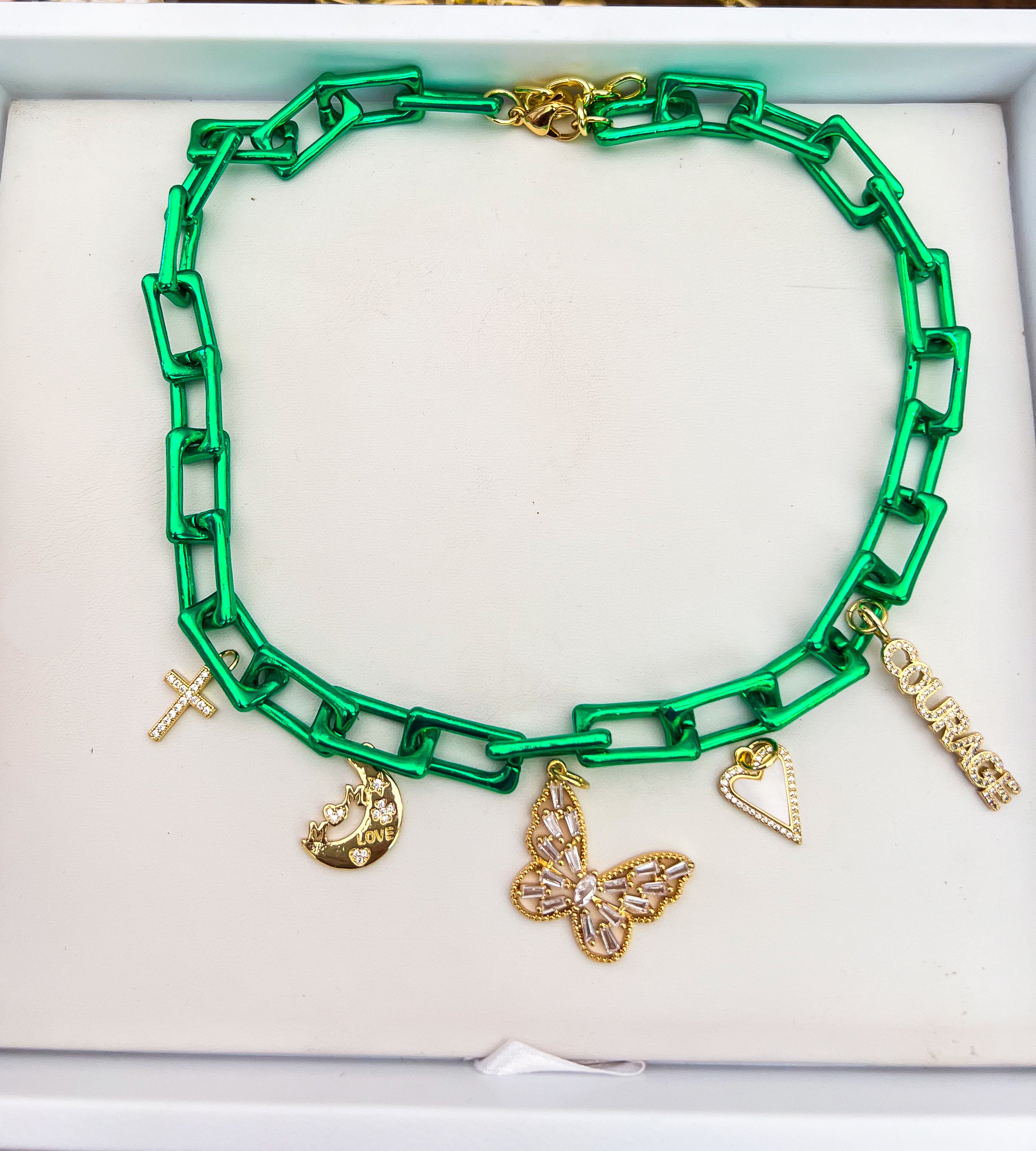 Green Enamel Chain Necklace