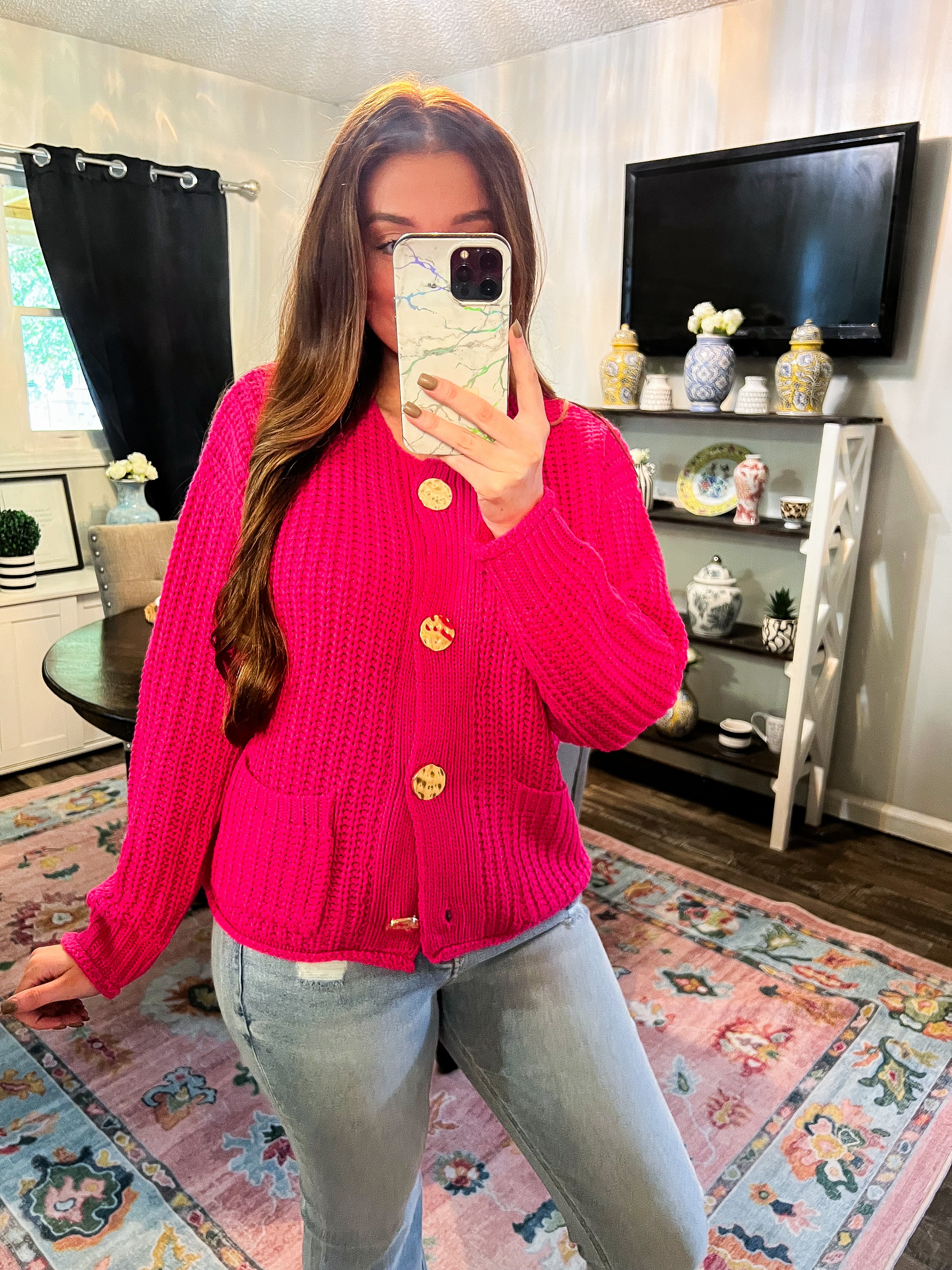 Hot Pink Gold Accent Sweater