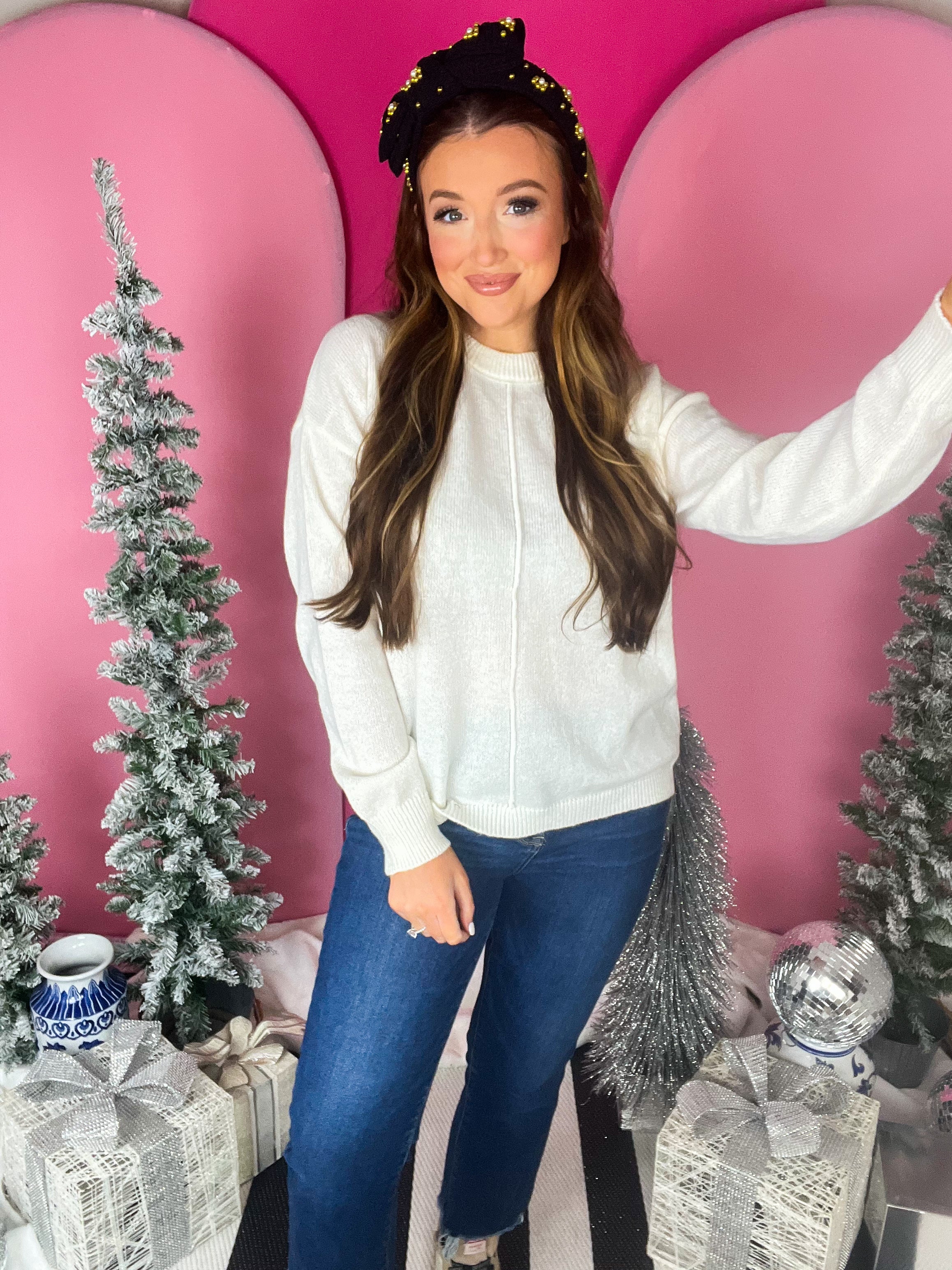 Cream Front Seam Sweater