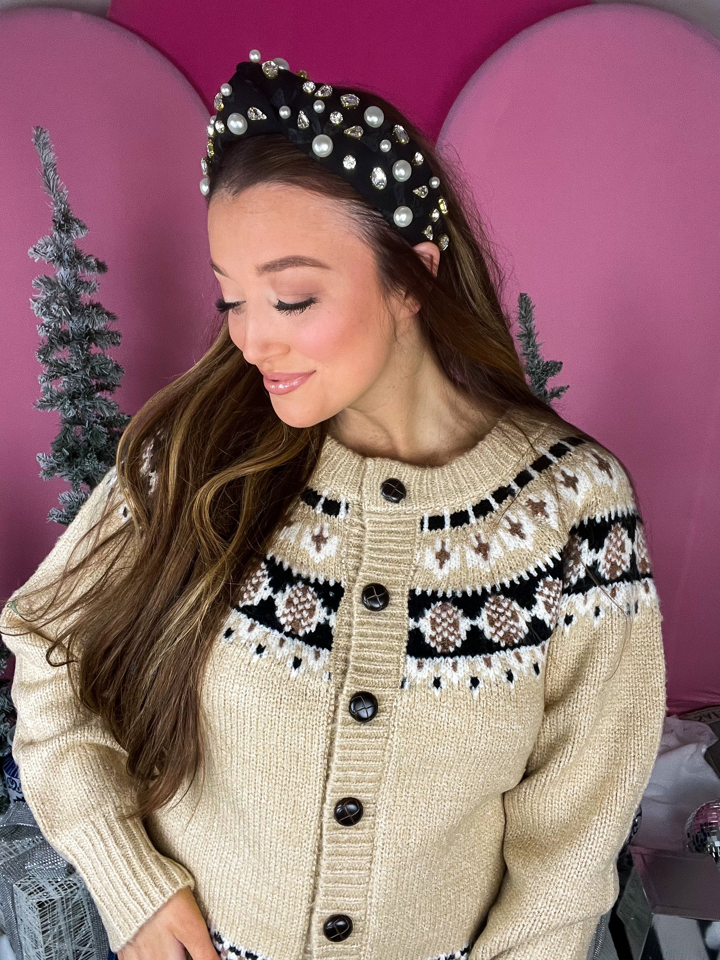 Black Jacquard Holiday Floral Heaband