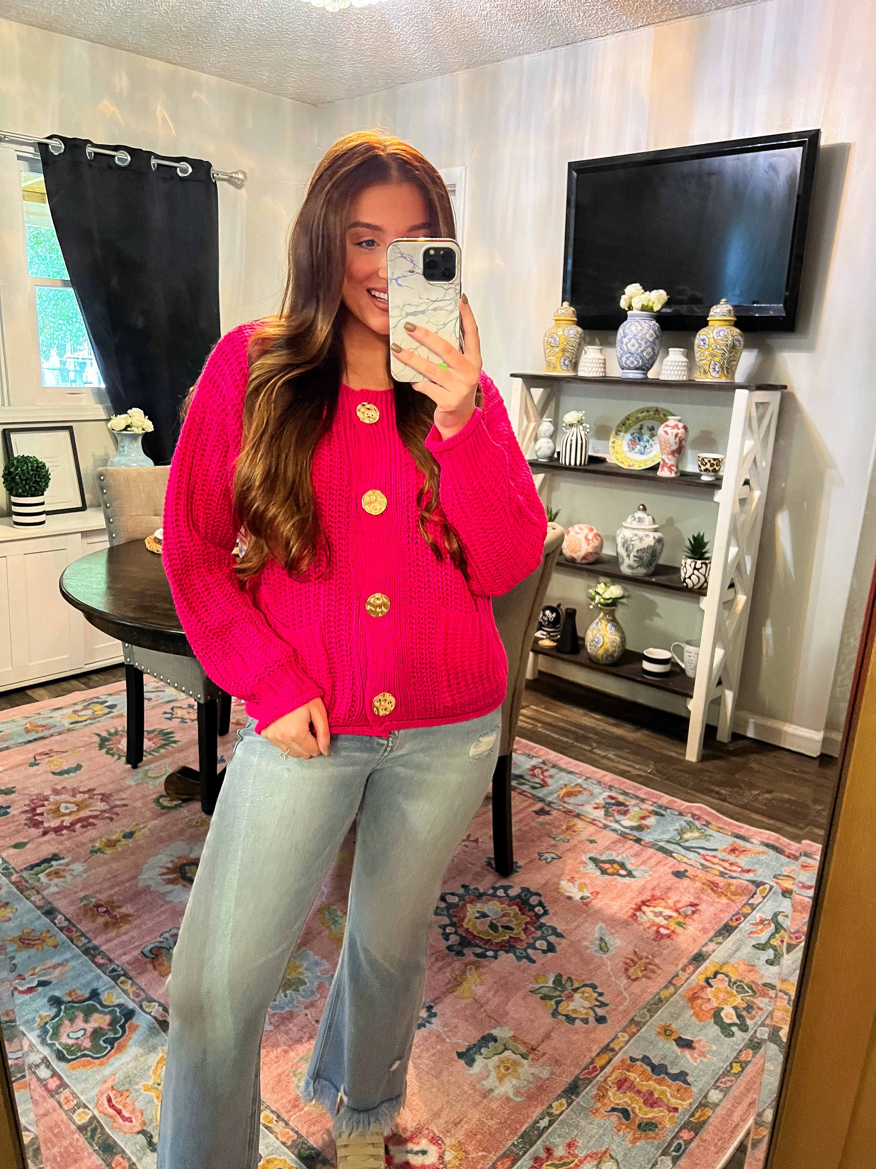 Hot Pink Gold Accent Sweater