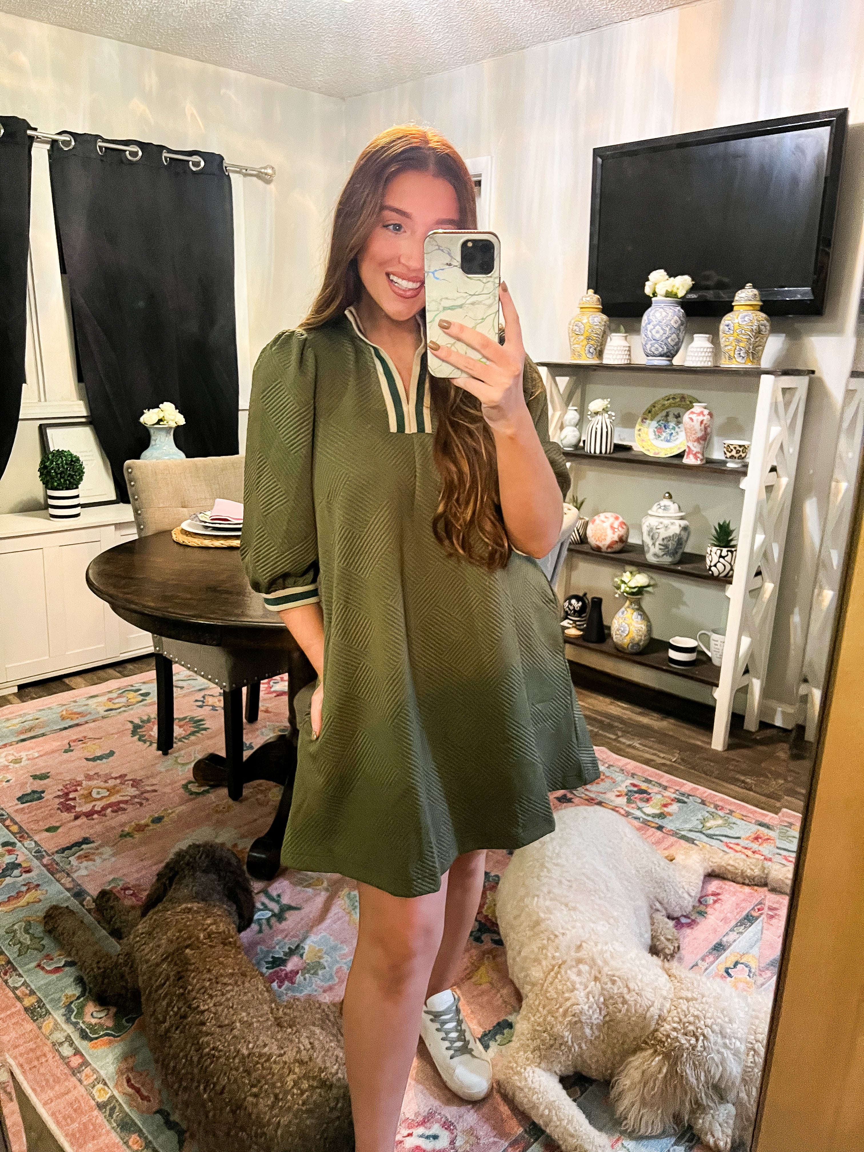 Olive Sporty Jacquard Dress