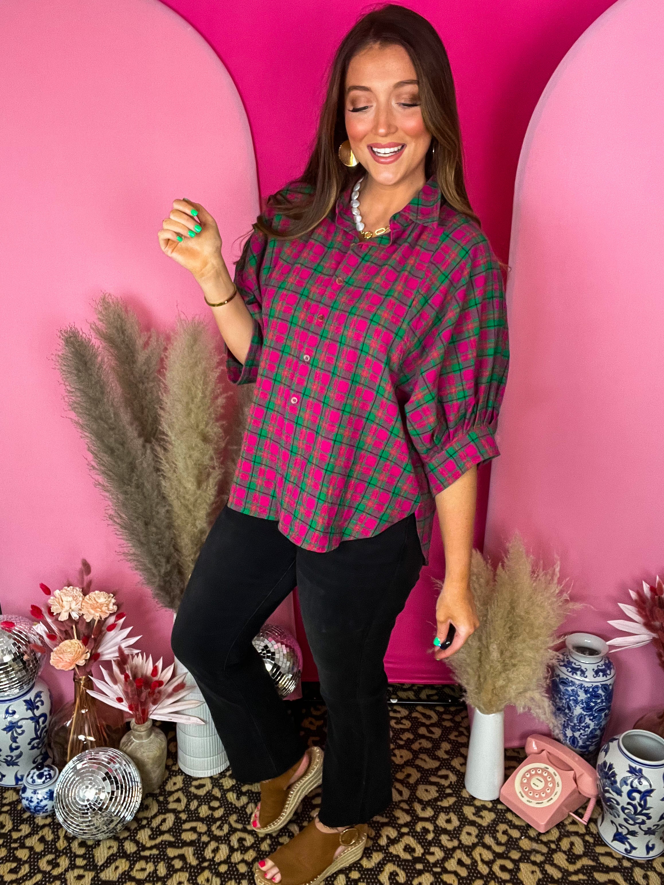 Lilly Magenta Plaid Top