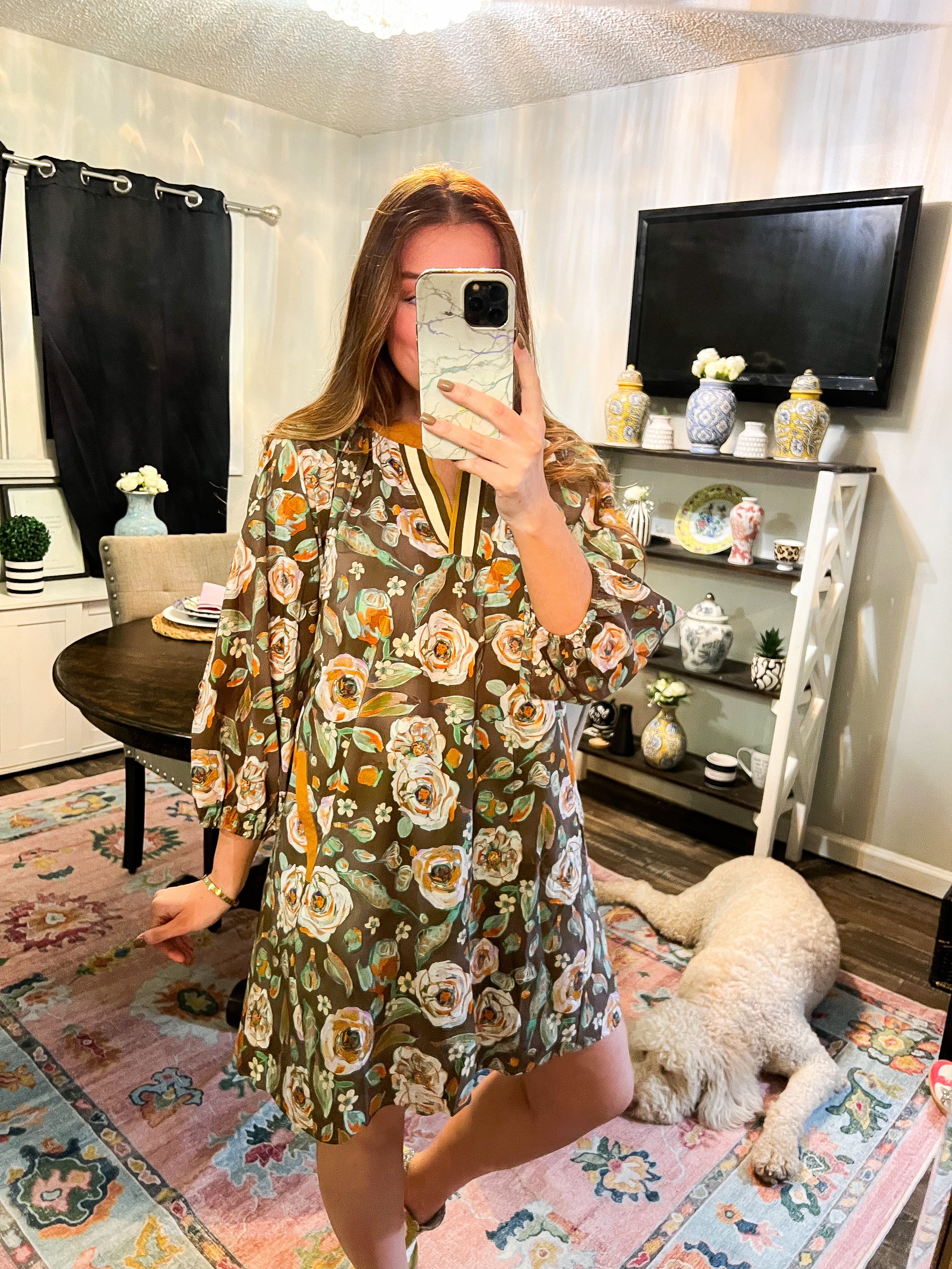 Lauren Olive Floral Dress