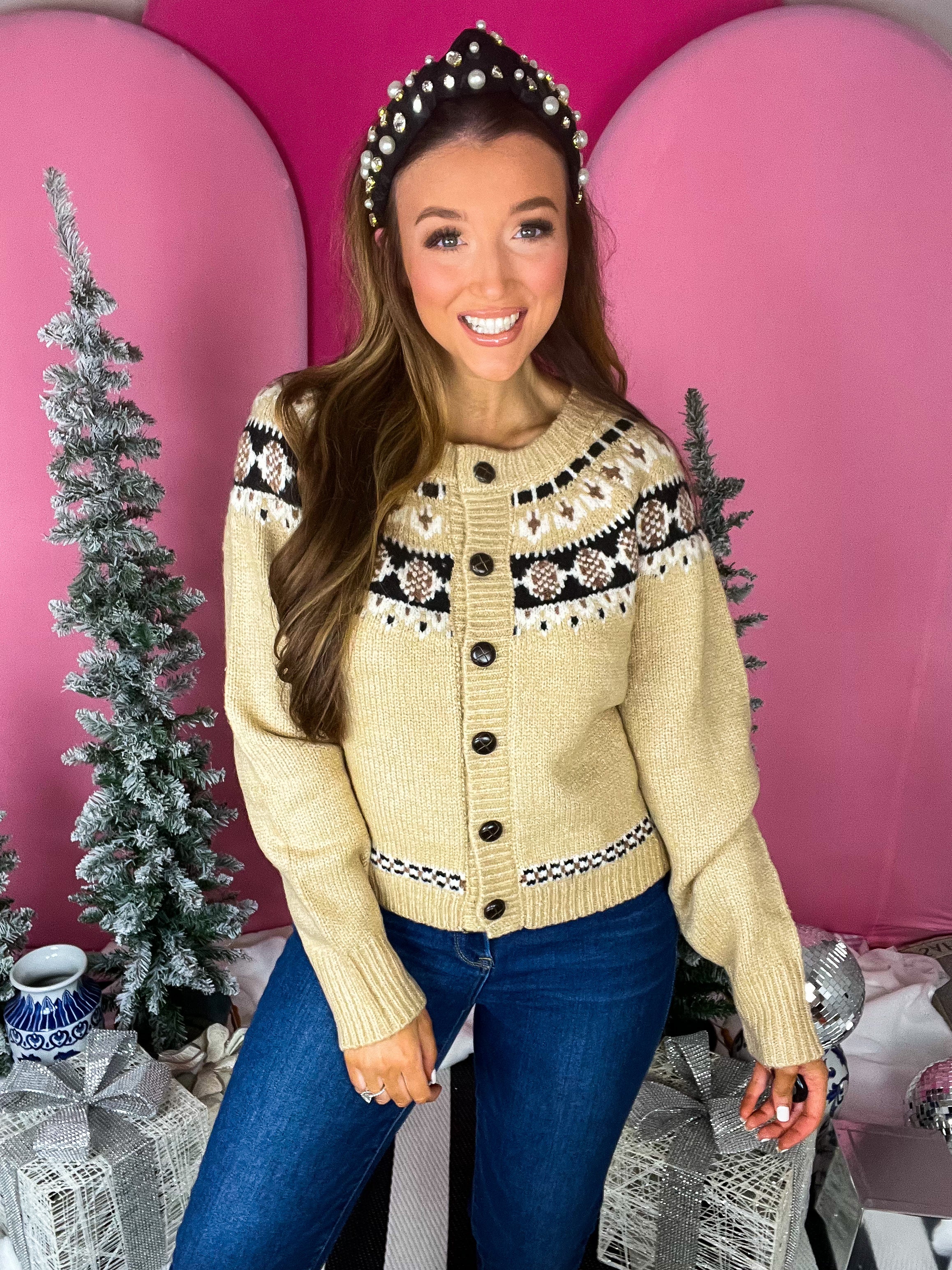 Beige Fair Isle Pattern Cardigan