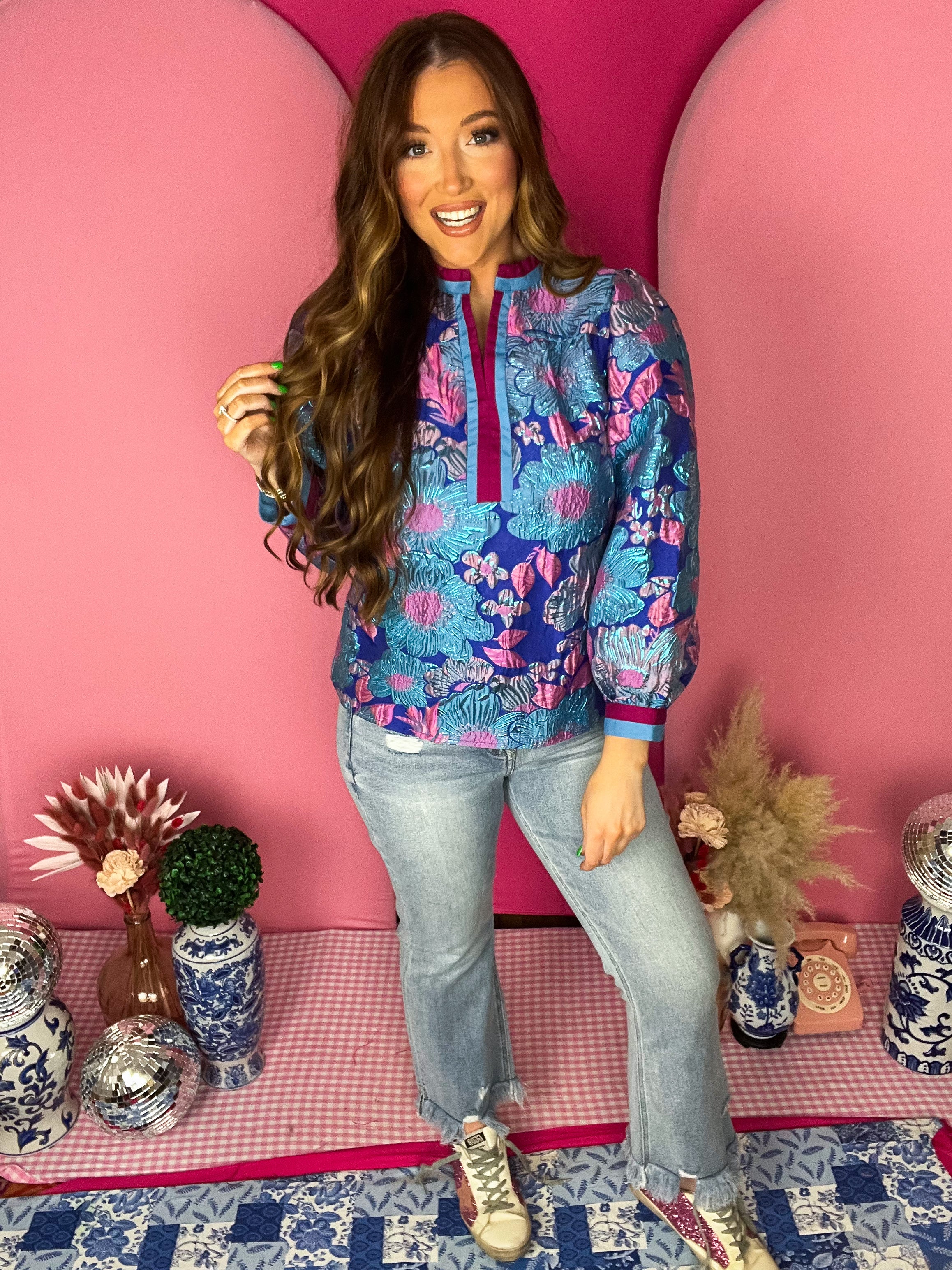 Chole Royal Jacquard Top