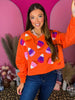 Orange Halloween Candy Corn Sequin Embroidered Pullover