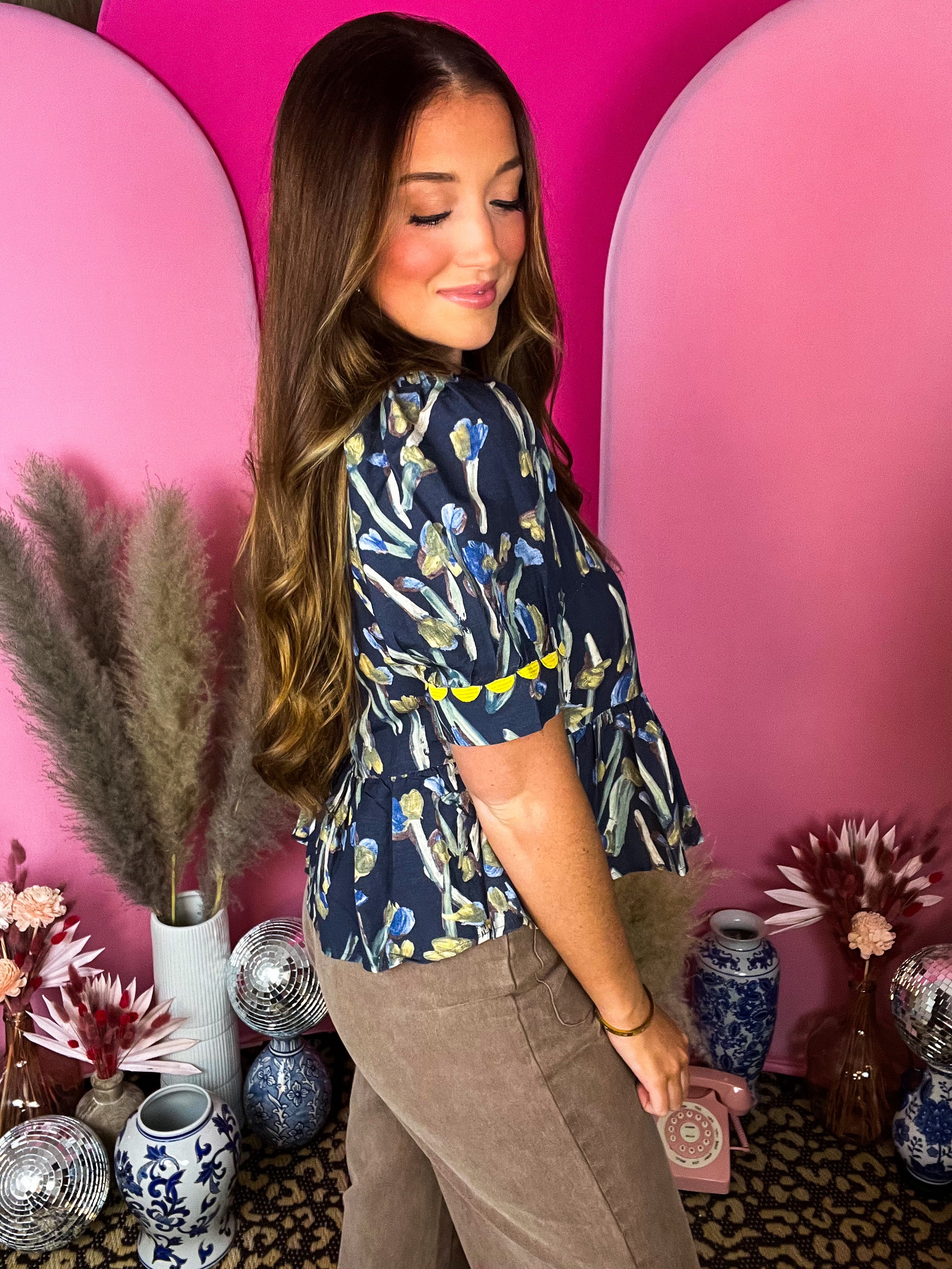 Sweetest Match Navy Floral Top