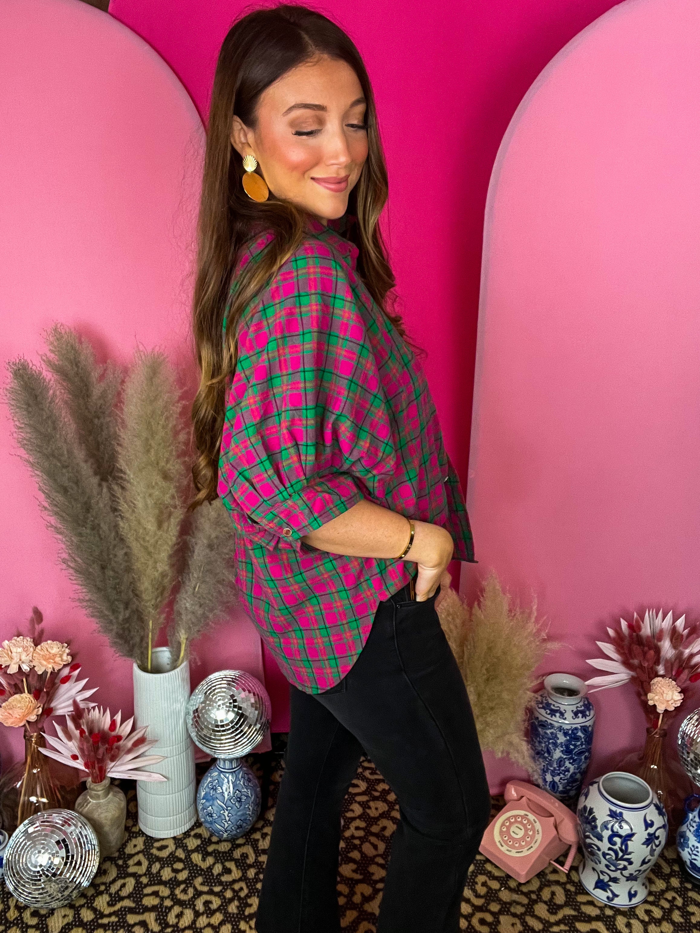 Lilly Magenta Plaid Top