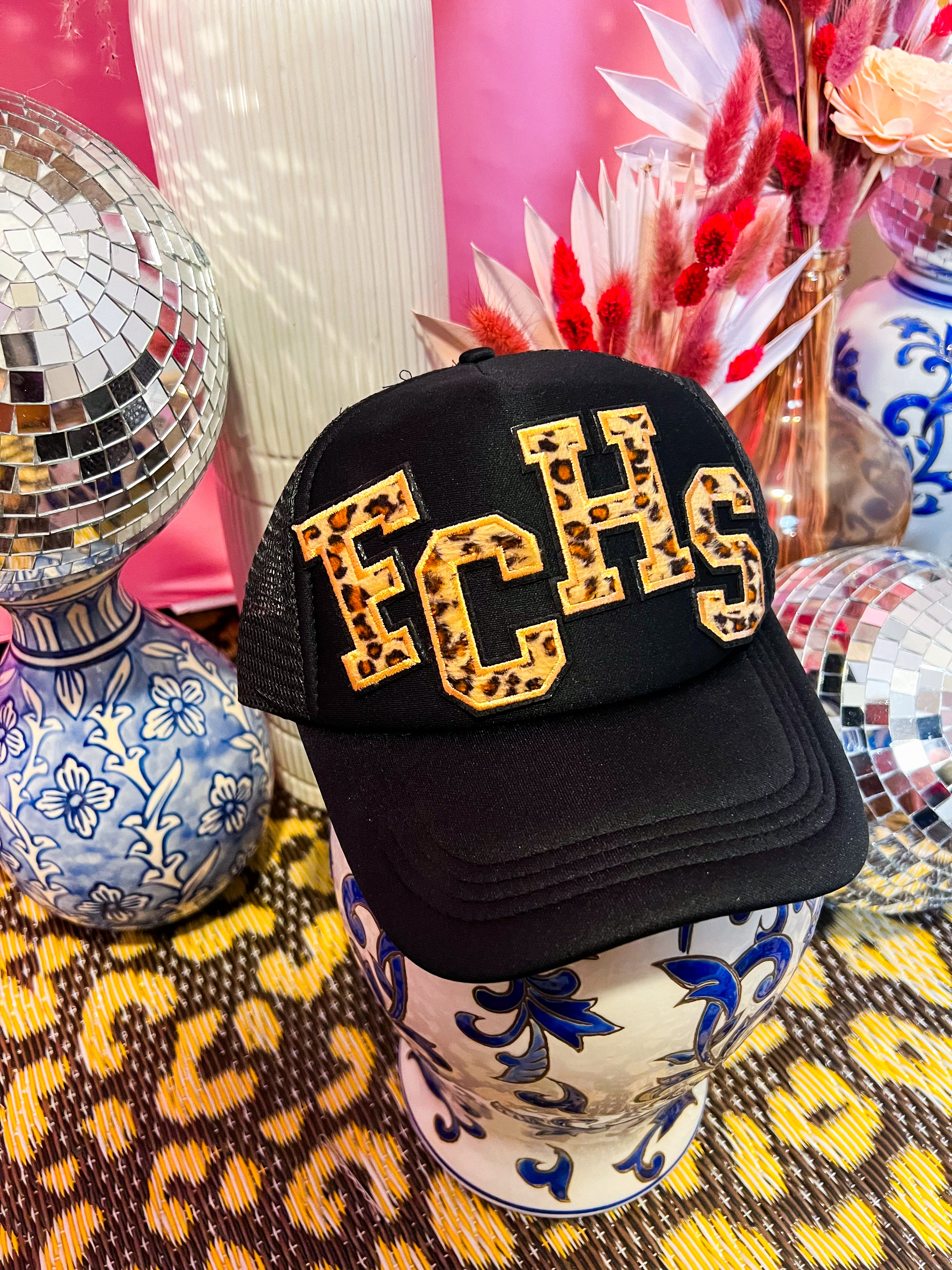 FCHS Black Custom Cheetah Trucker Hat