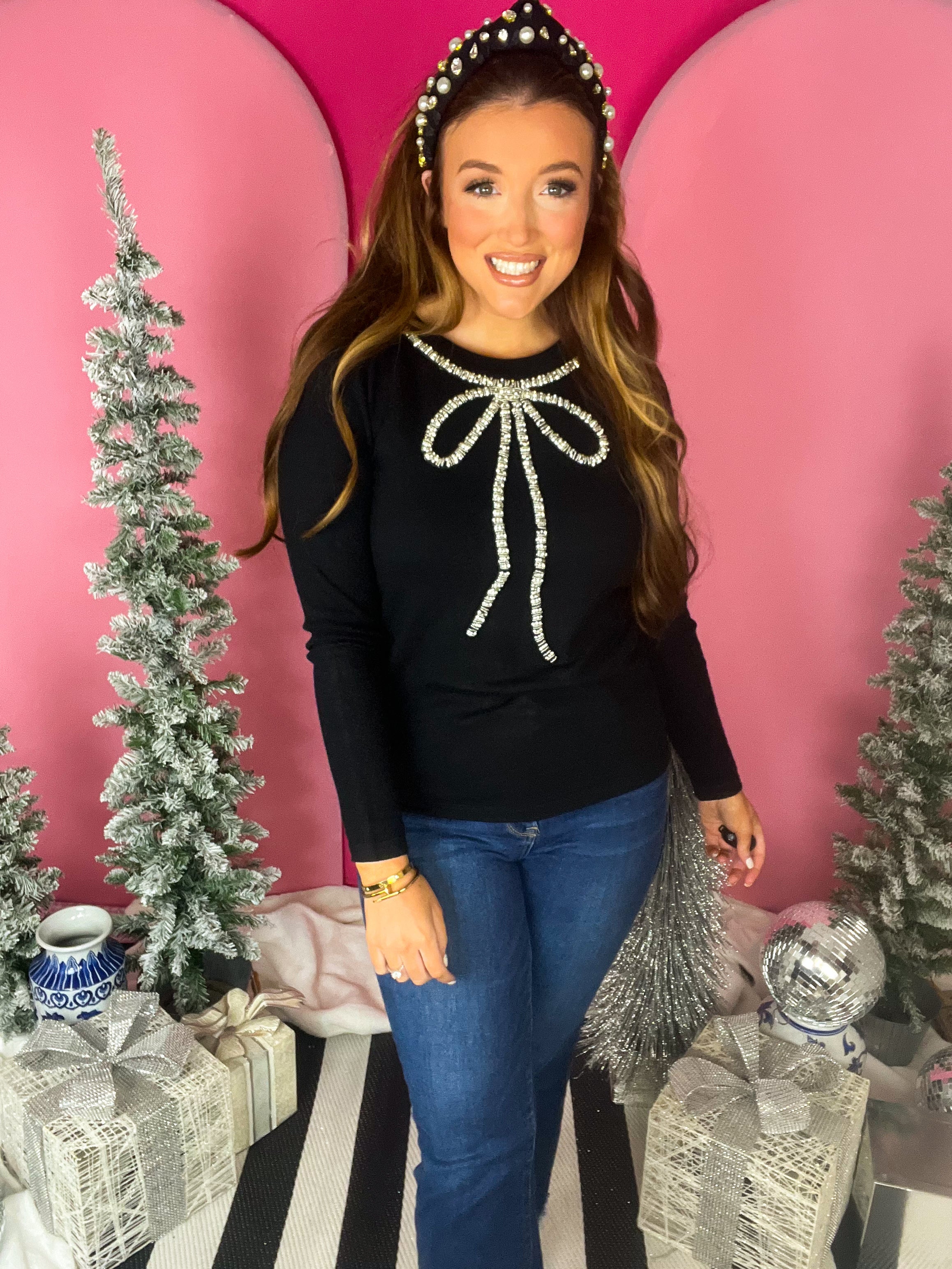 Black Jewel Bow Sweater