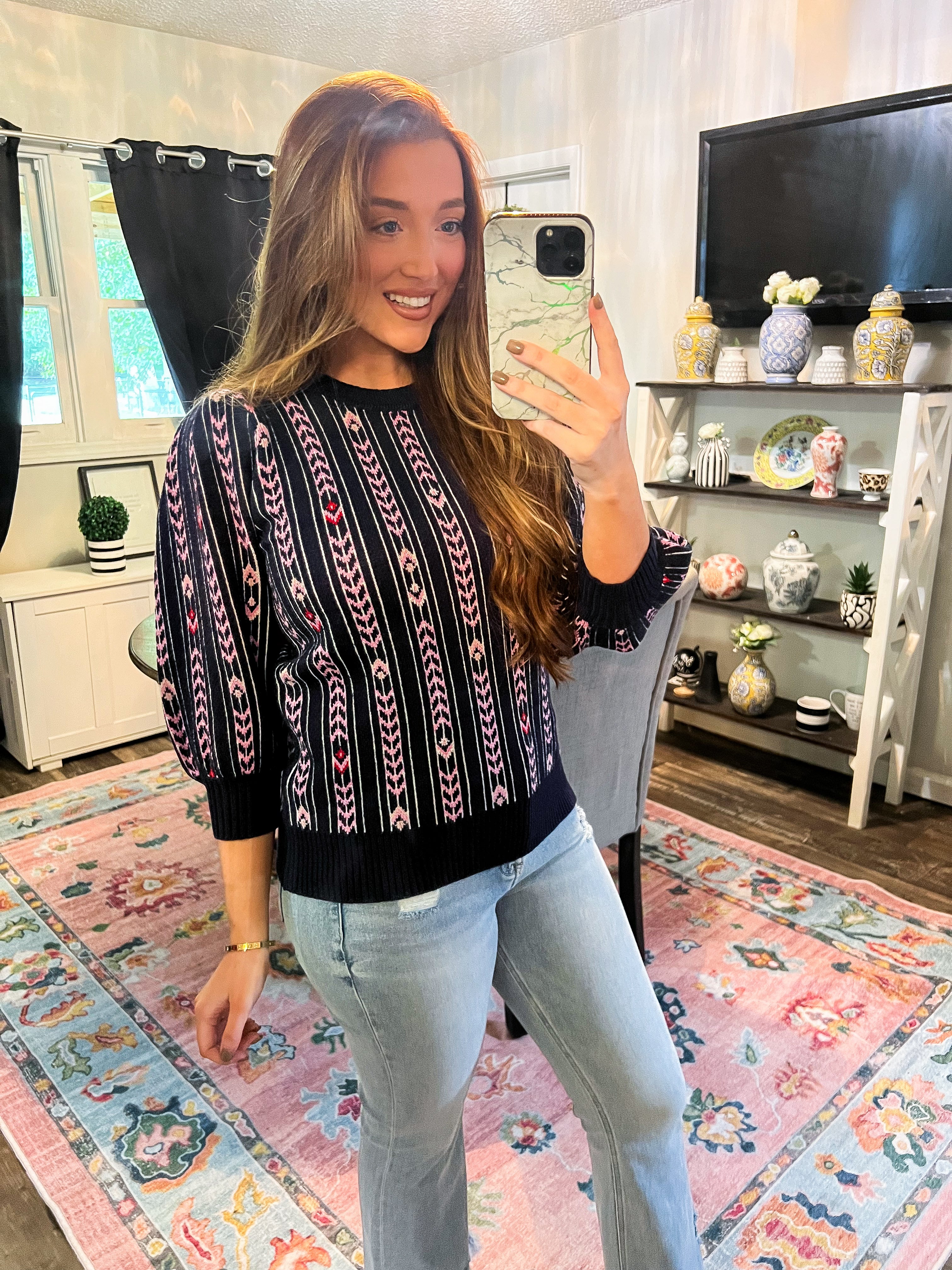 Midnight Floral Jacquard Sweater