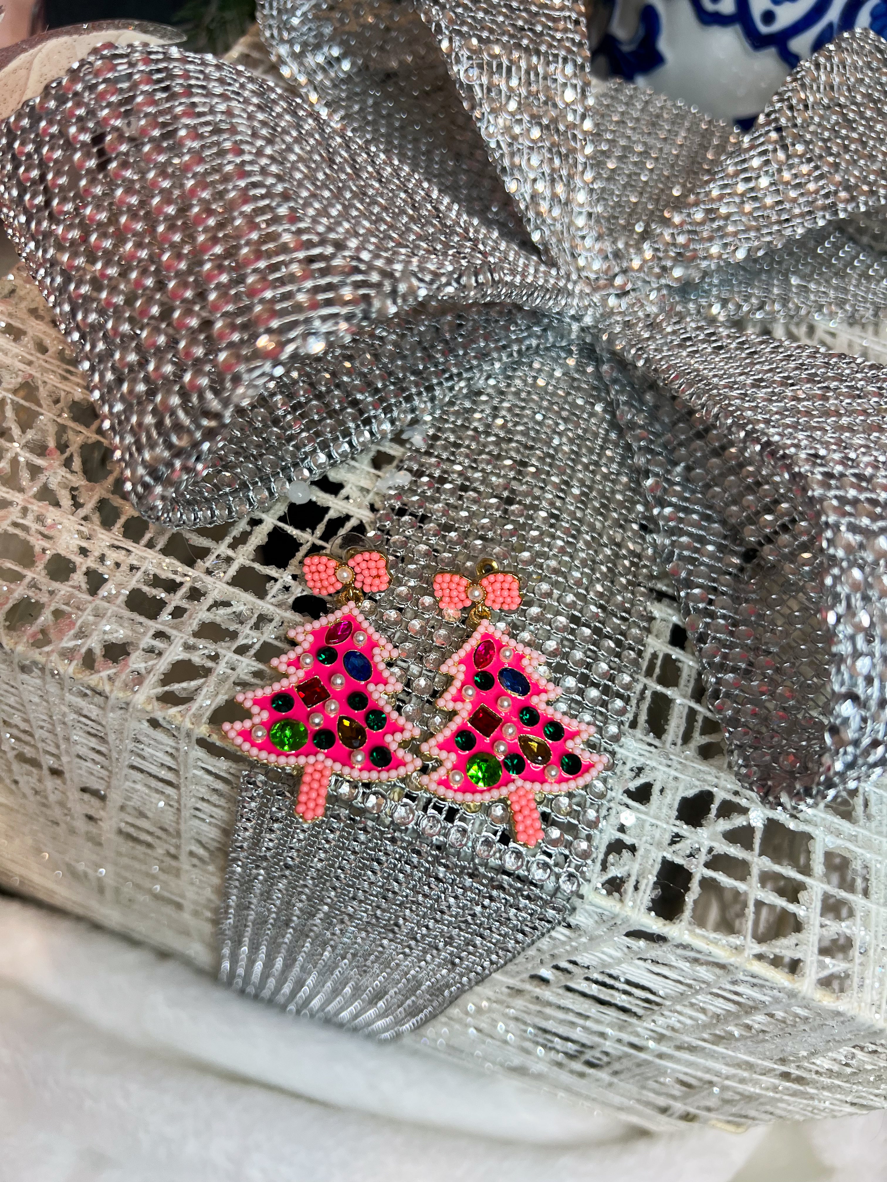 Pink Jewel Beaded Christmas Tree Earring