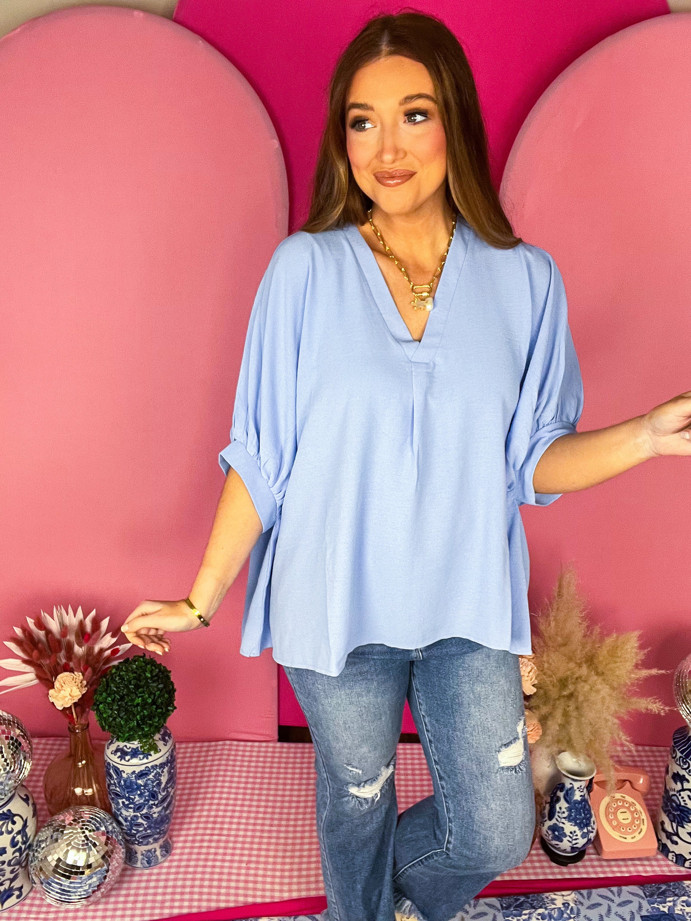 Spring Blue Woven Airflow Top