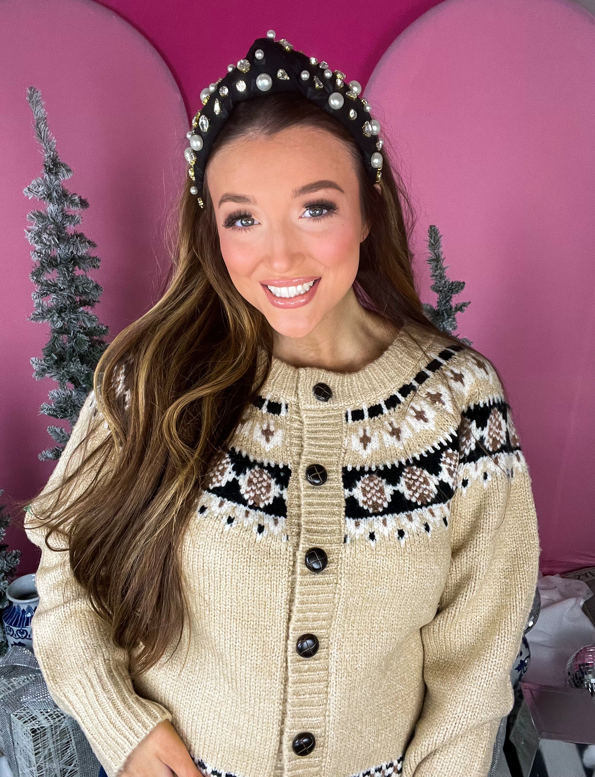 Black Jacquard Holiday Floral Heaband