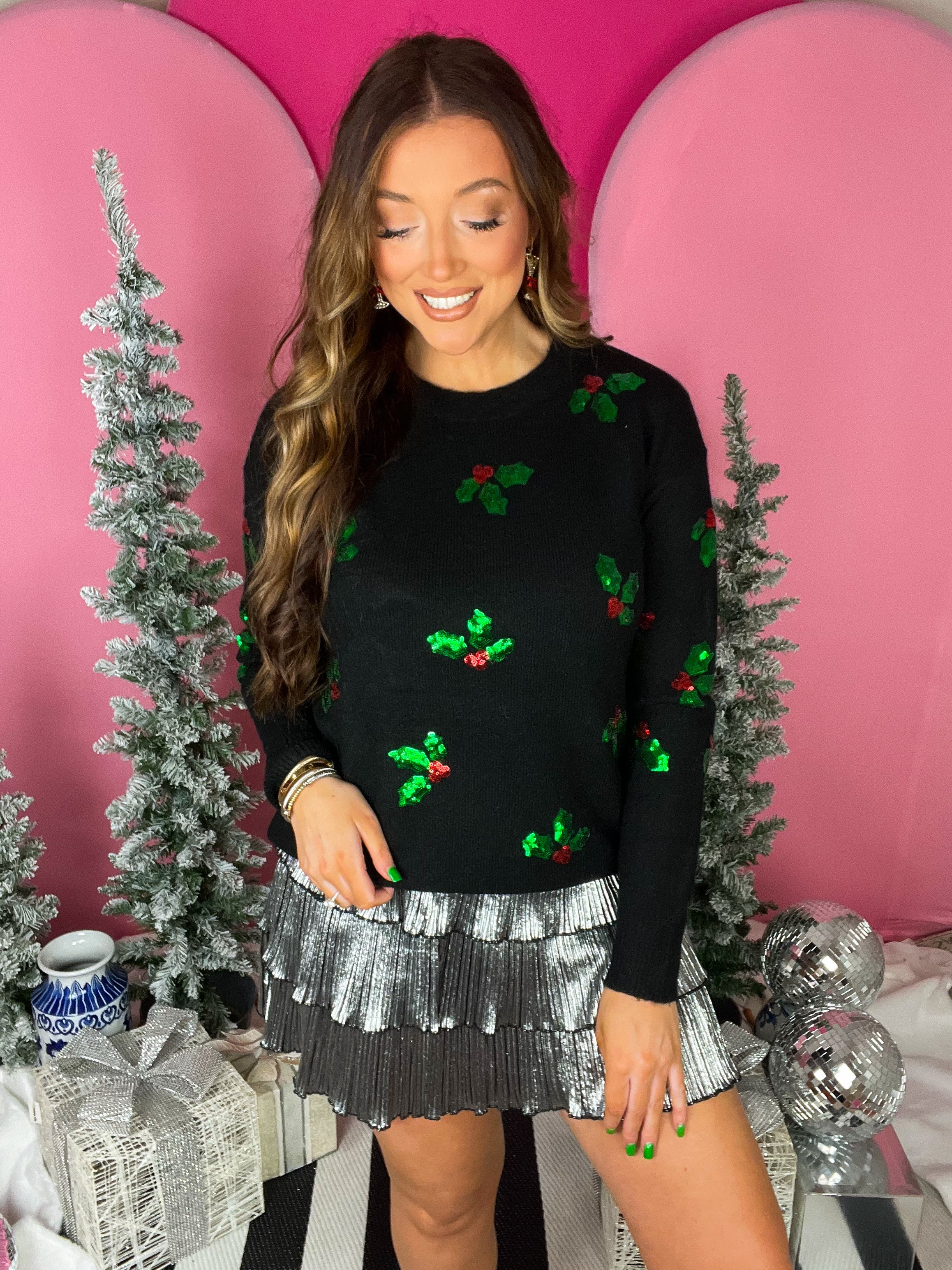 Black Mistletoe Sequin Sweater