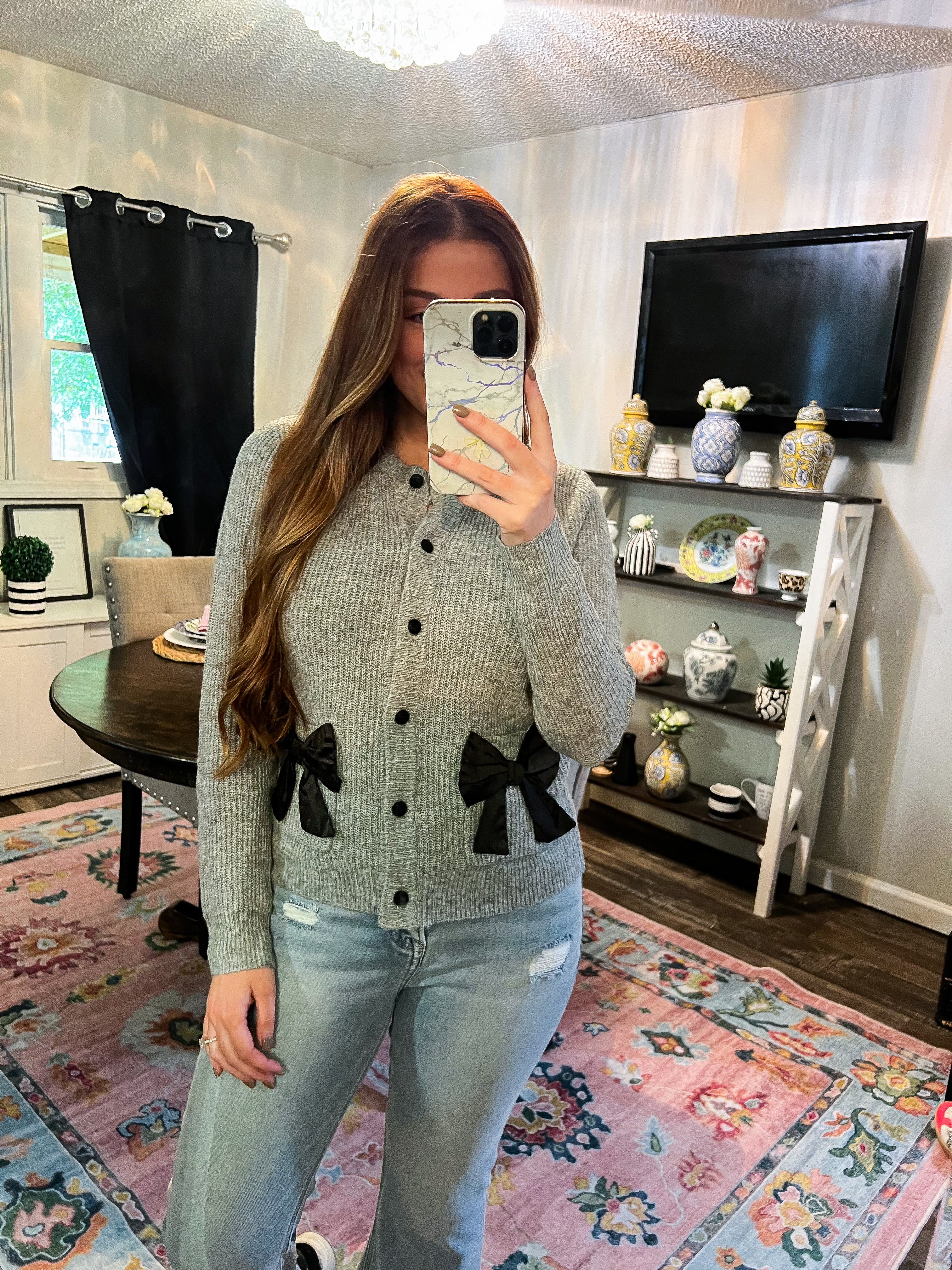 Amanda Grey Bow Cardigan