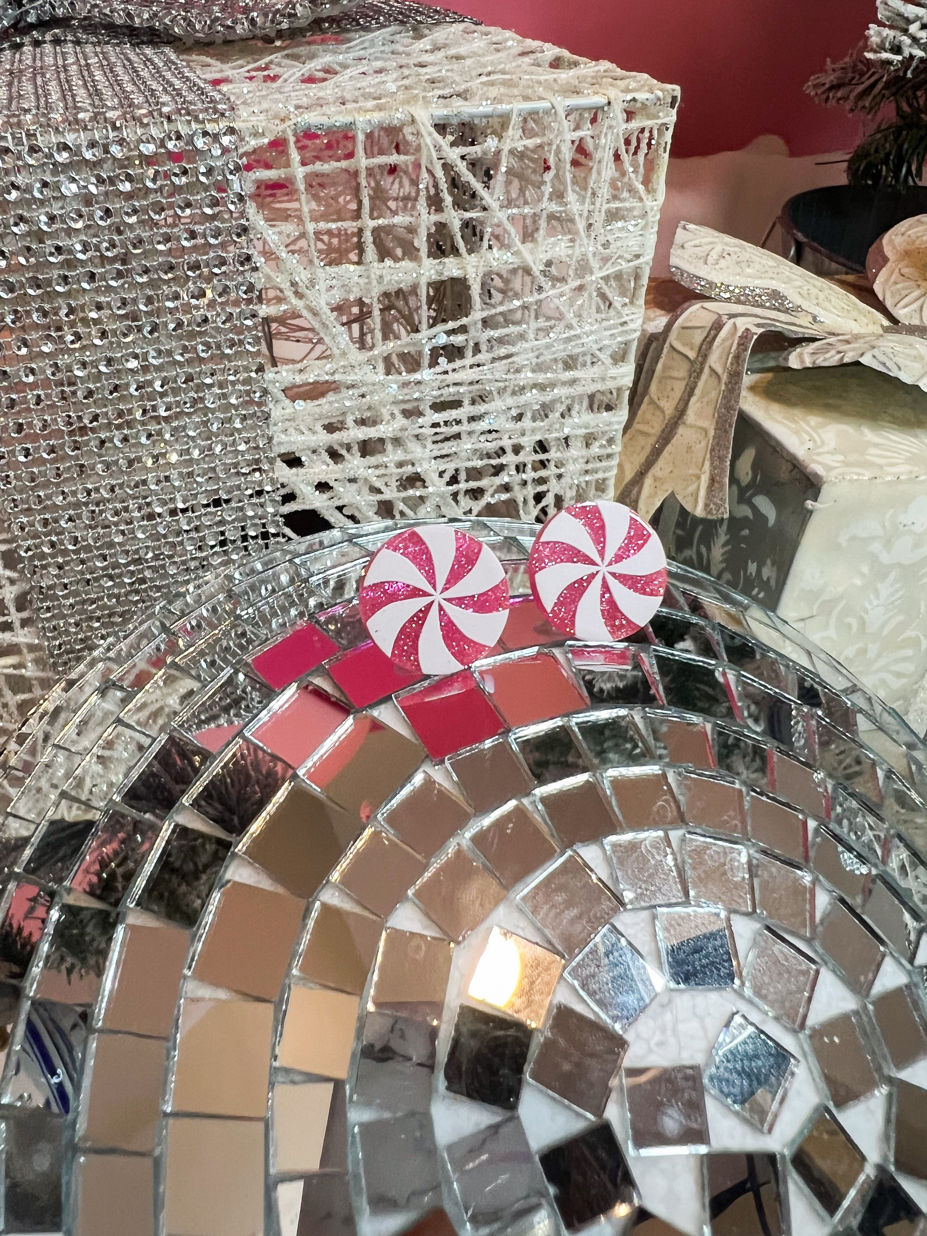 Pink Candy Cane Acrylic Stud