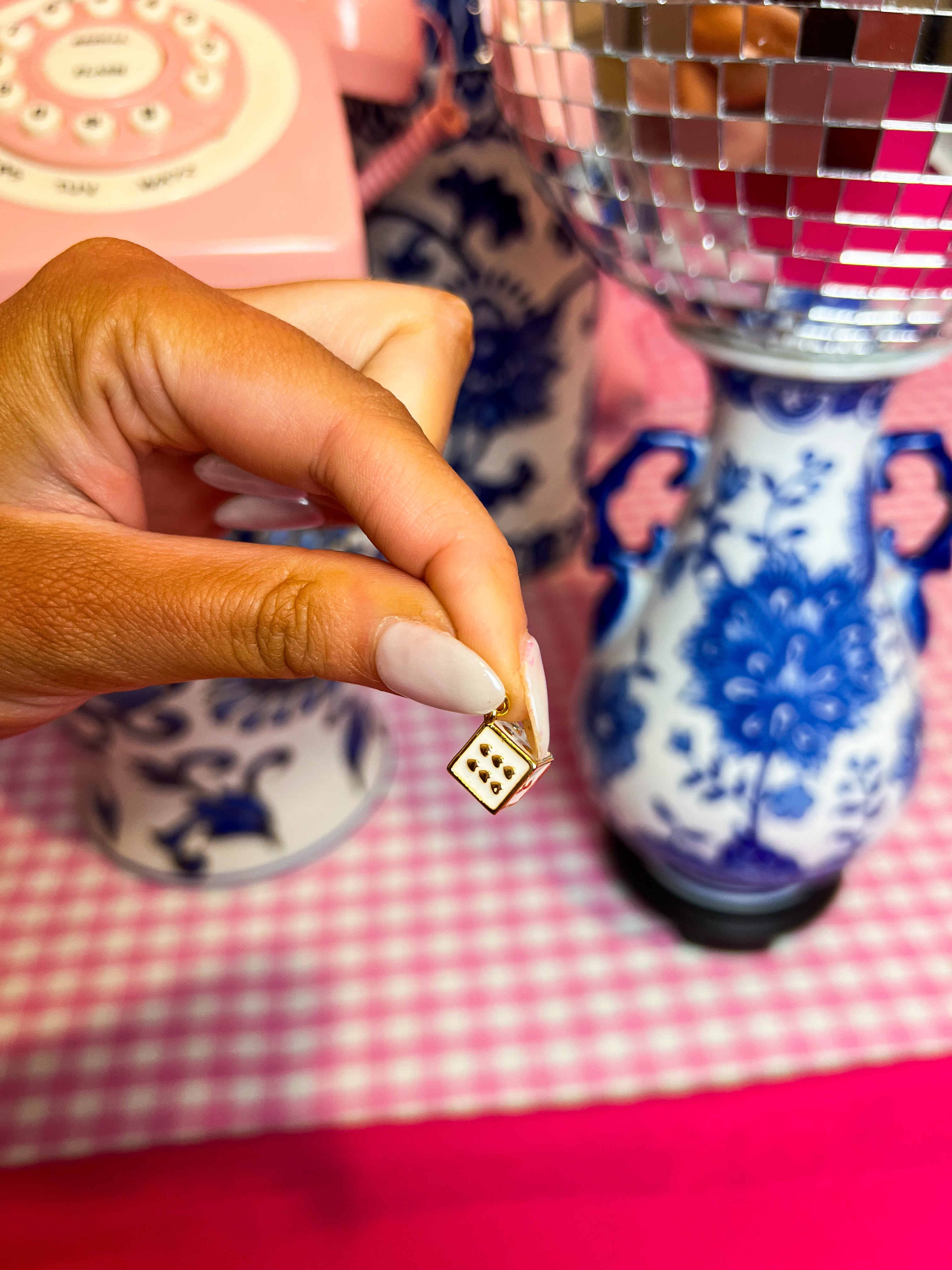 3D White Enamel Dice Charm