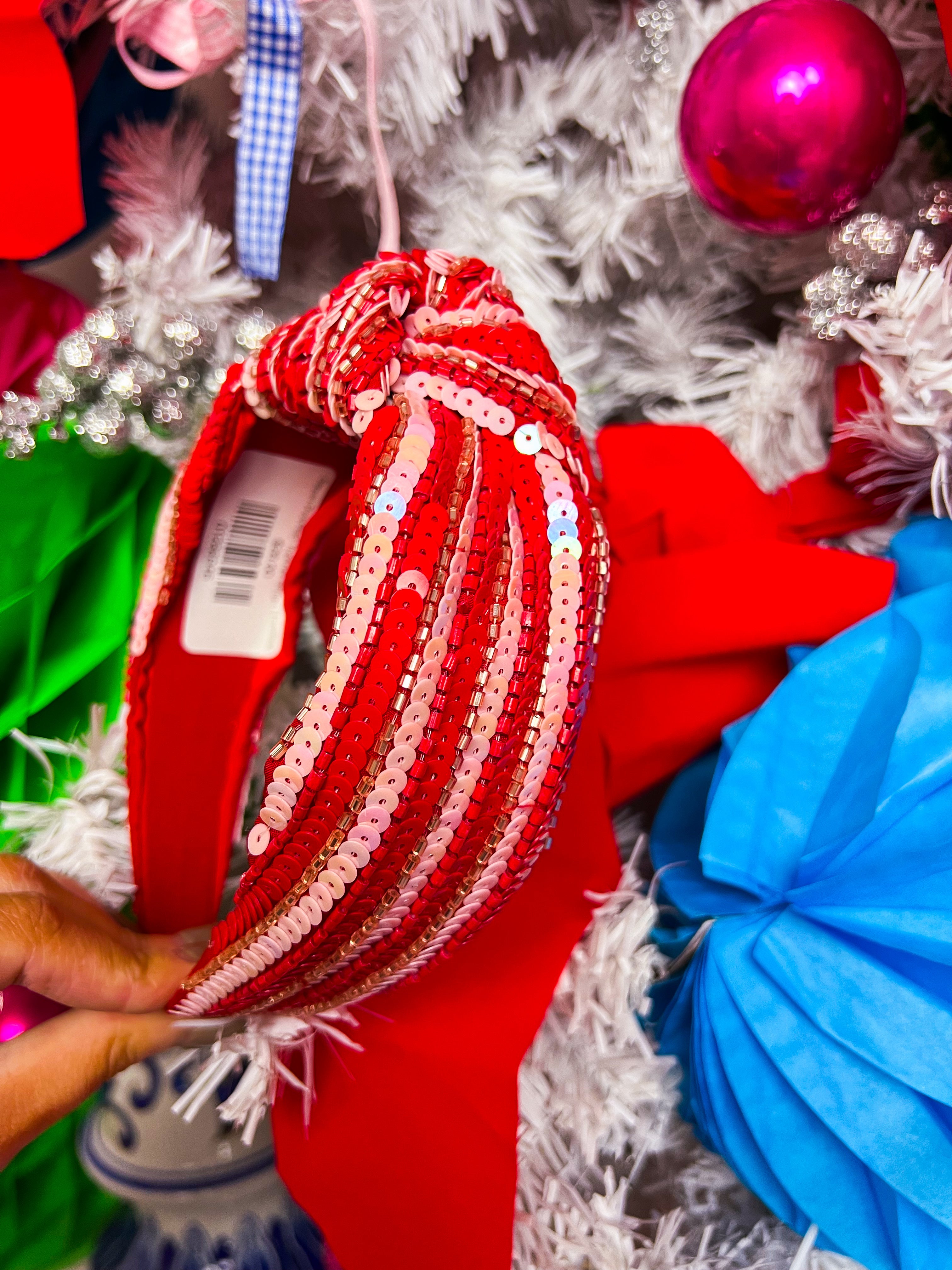 Sequin Pink/Red Topknot Stripe Headband