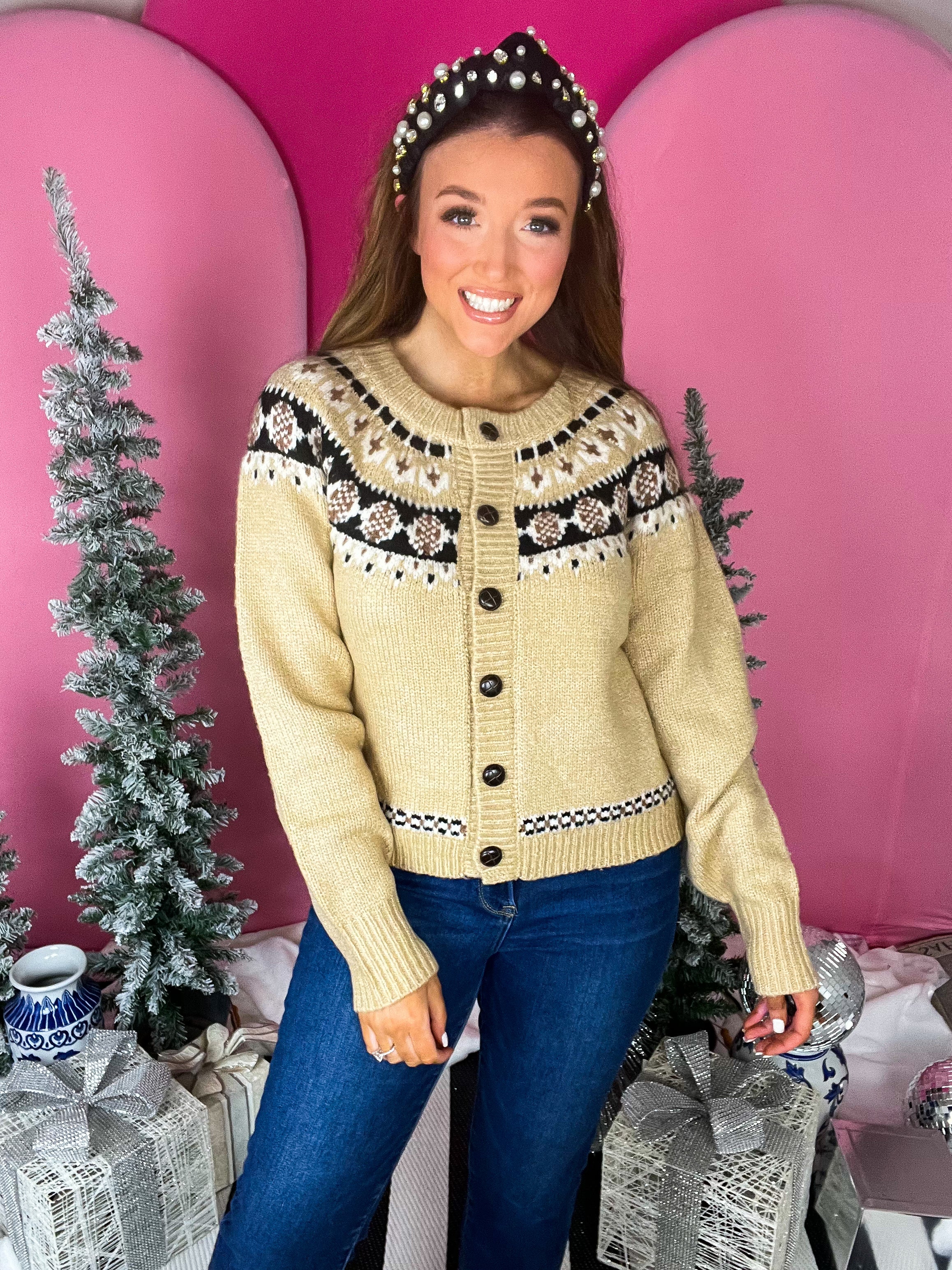 Beige Fair Isle Pattern Cardigan