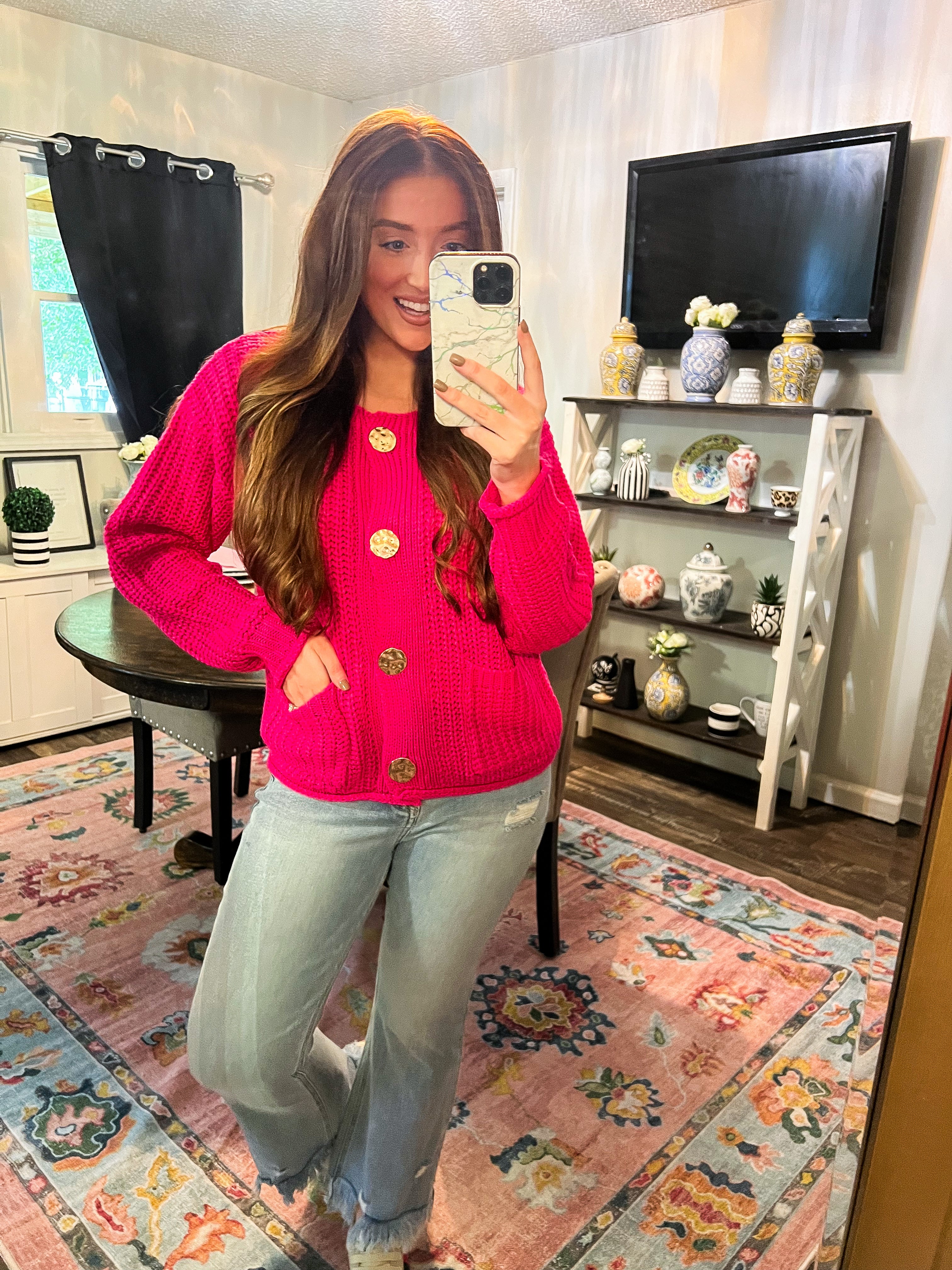 Hot Pink Gold Accent Sweater