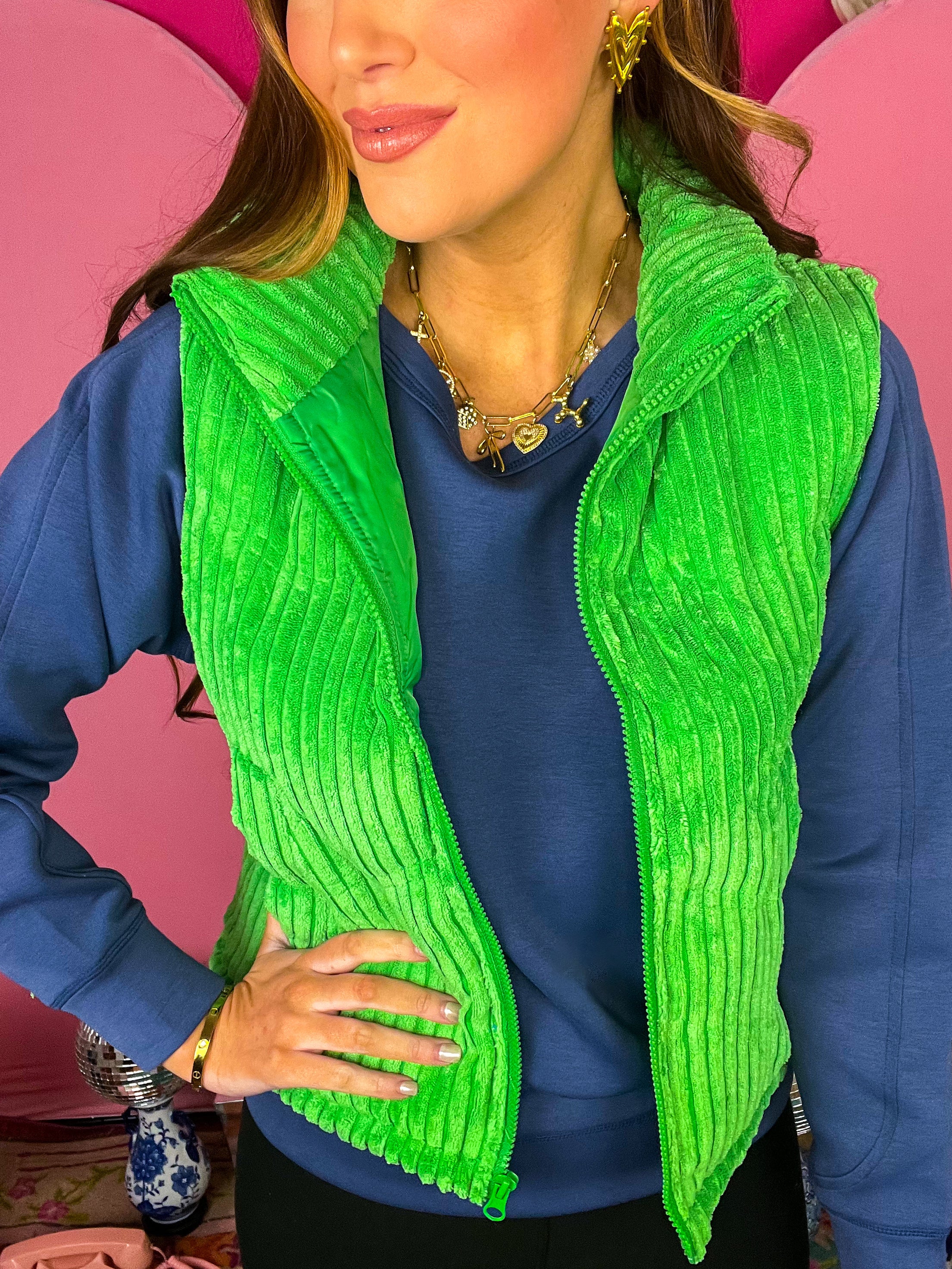 Zig Zag Green Puffer Corduroy Vest